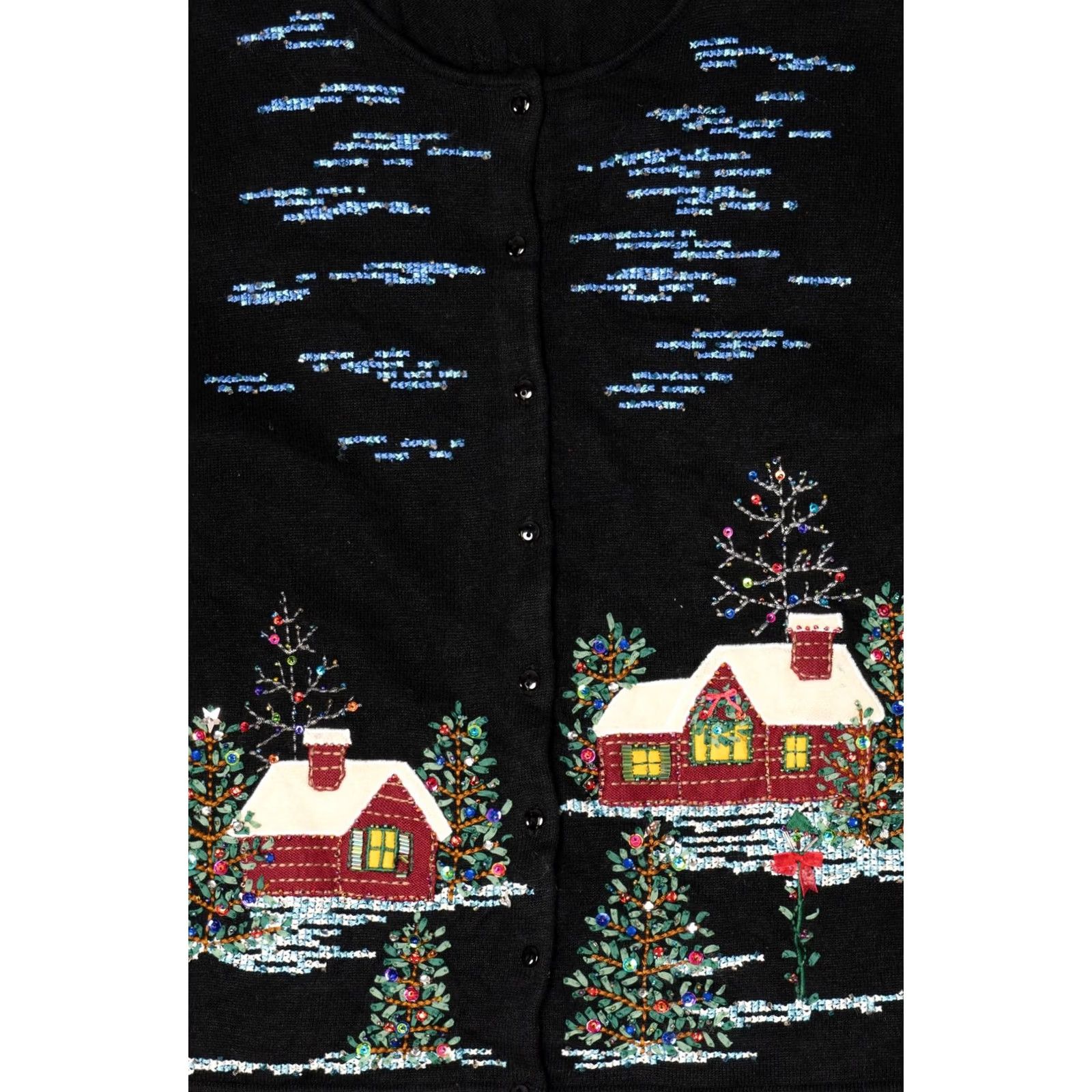 Vintage VINTAGE Marisa Christina Cardigan Women's Cross Stitch Landscape Ugly Christmas 2000s Black Large Ramie Cotton 2003 Mens? Size ONE SIZE - 2 Thumbnail
