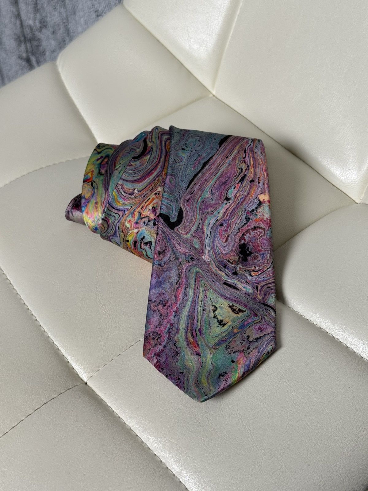 Brioni Men’s Silk Tie Abstract Marble Swirl Pattern Colorful
