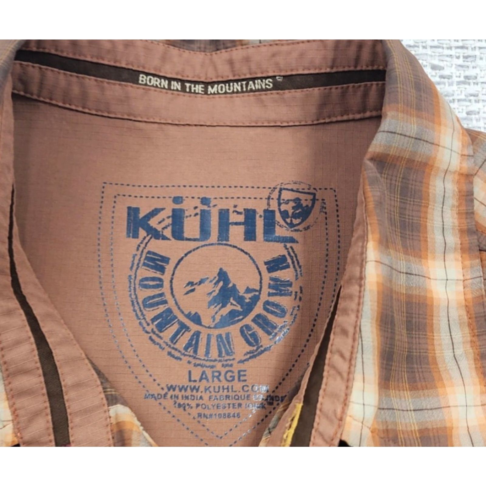 Vintage KÜHL Shirt Mens Large Brown Orange Plaid Short Sleeve Button-Up Size US L / EU 52-54 / 3 - 5 Thumbnail