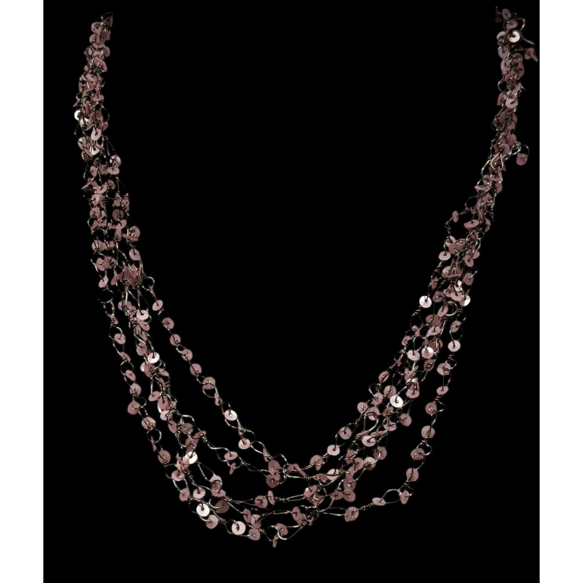 Other Fairycore Pink Sequin Layered Necklace On Silver Tone Chain Size ONE SIZE - 4 Thumbnail