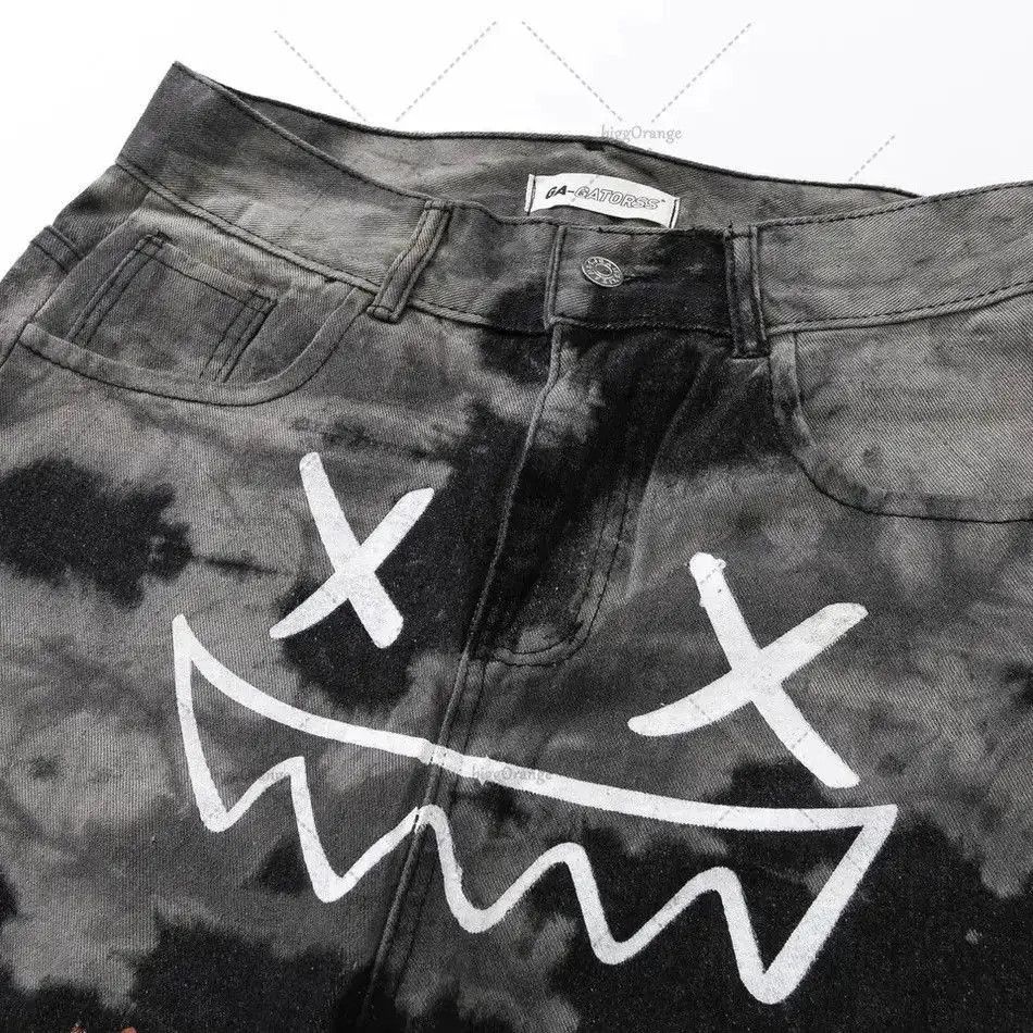 Japanese Brand Straight Wide Leg Pants Graffiti Print Casual Jeans Y2k Size US 32 / EU 48 - 3 Thumbnail