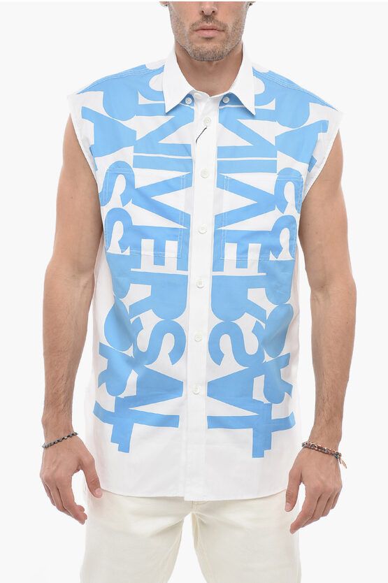 image of Burberry Button-Down Printed Cotton Shirt in White, Men's (Size Small)