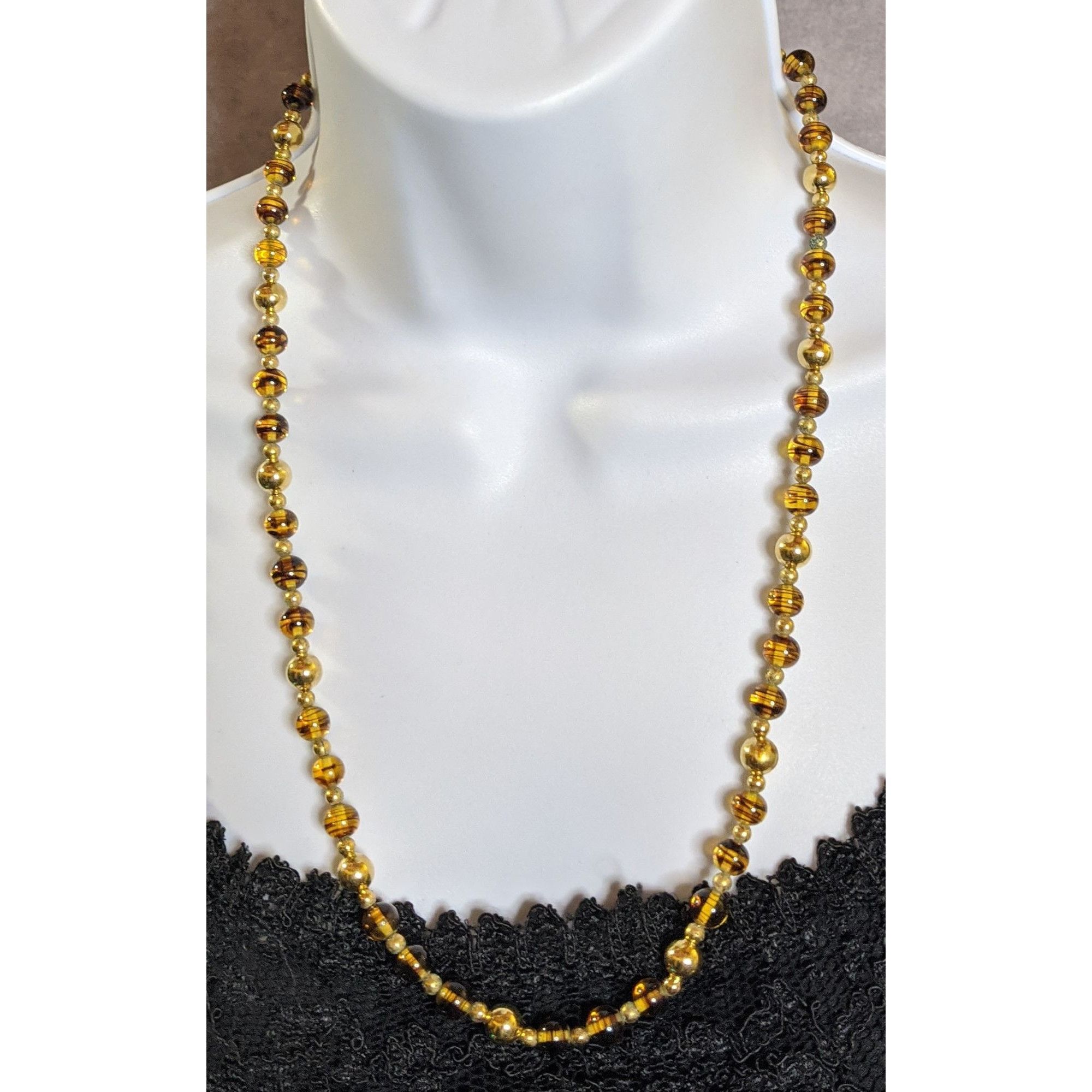 Other Vintage Napier Retro Gold Tone & Amber Glass Bead Necklace W Size ONE SIZE - 6 Thumbnail
