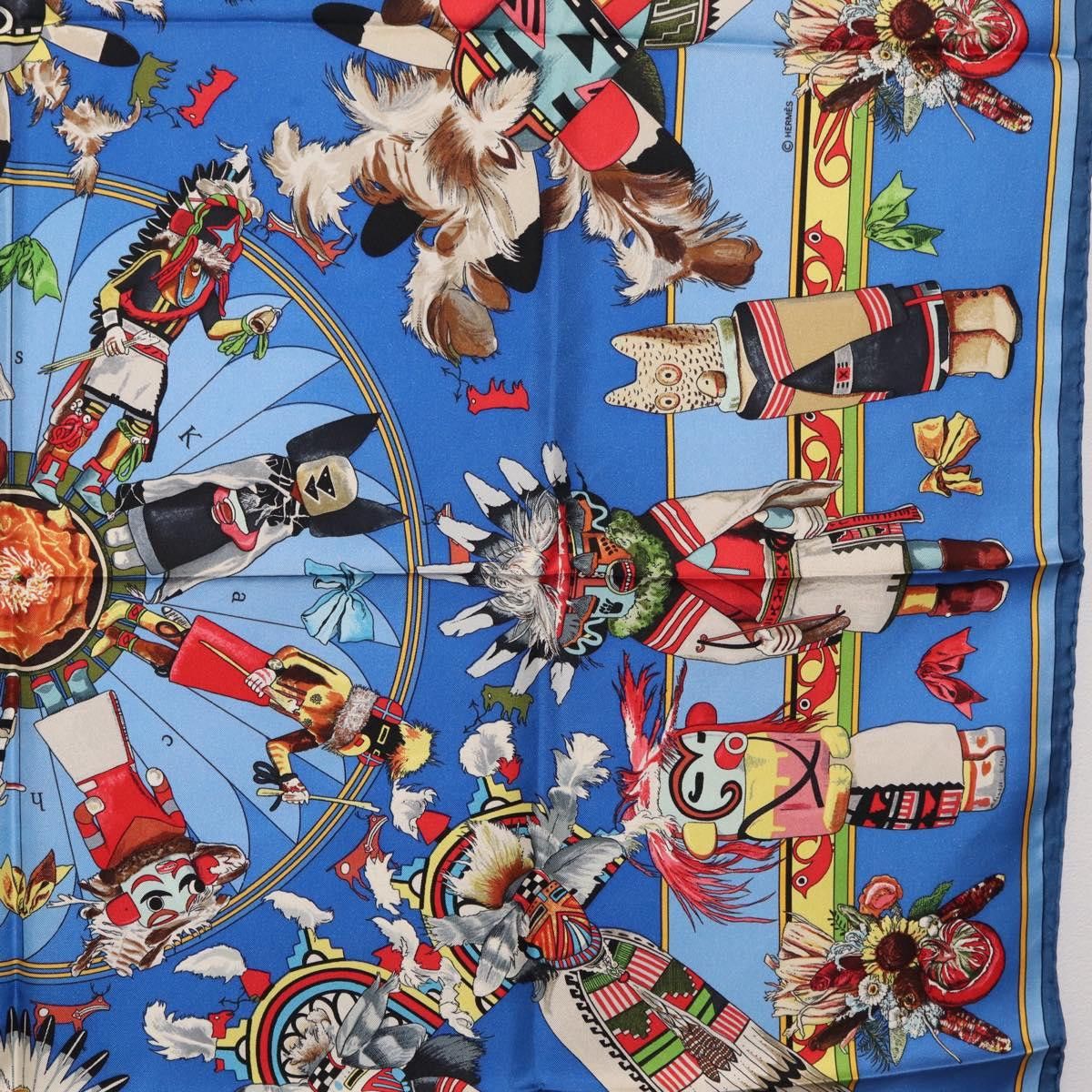 Hermes HERMES Carre 90 Scarf Silk Blue Red "KACHINAS" Auth ki6872M Size ONE SIZE - 7 Thumbnail