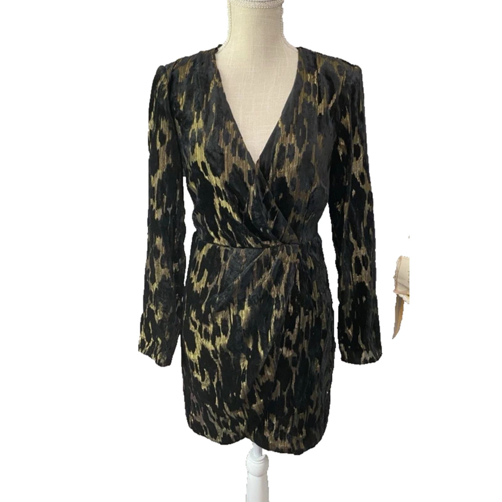 Other BARDOT AERIELA BLACK VELVET GOLD METALLIC WRAP DRESS 10 Size L / US 10 / IT 46 - 1 Thumbnail