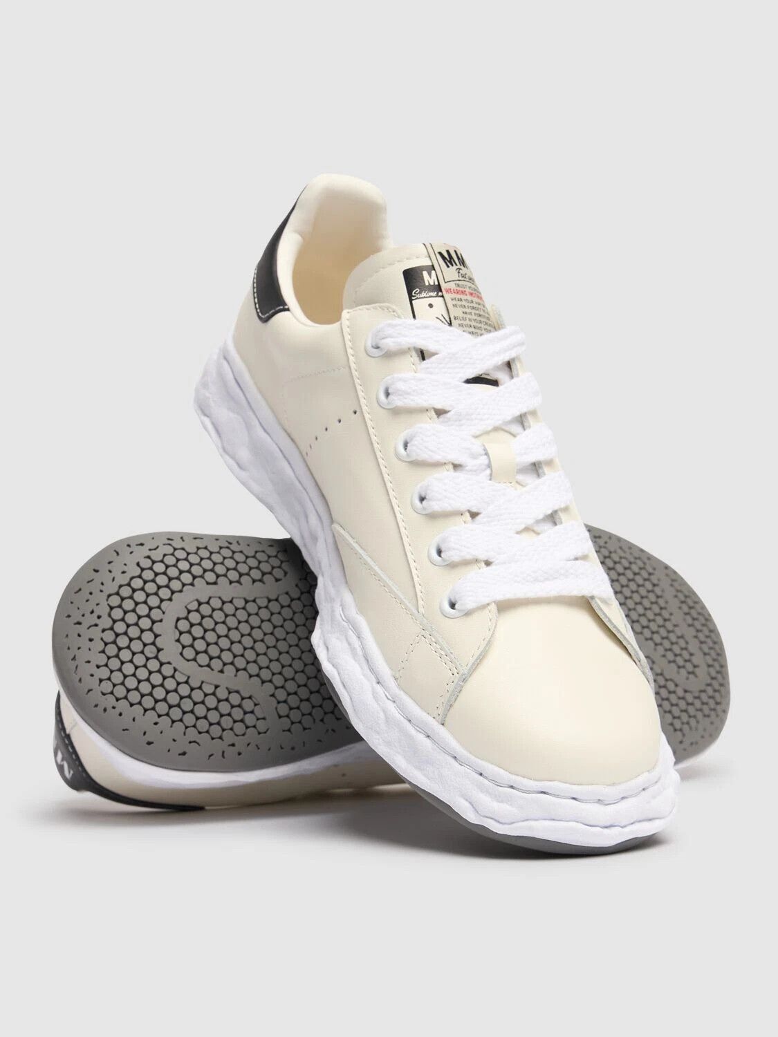 MIHARA Charles Mens White Leather Sneakers New/Auth