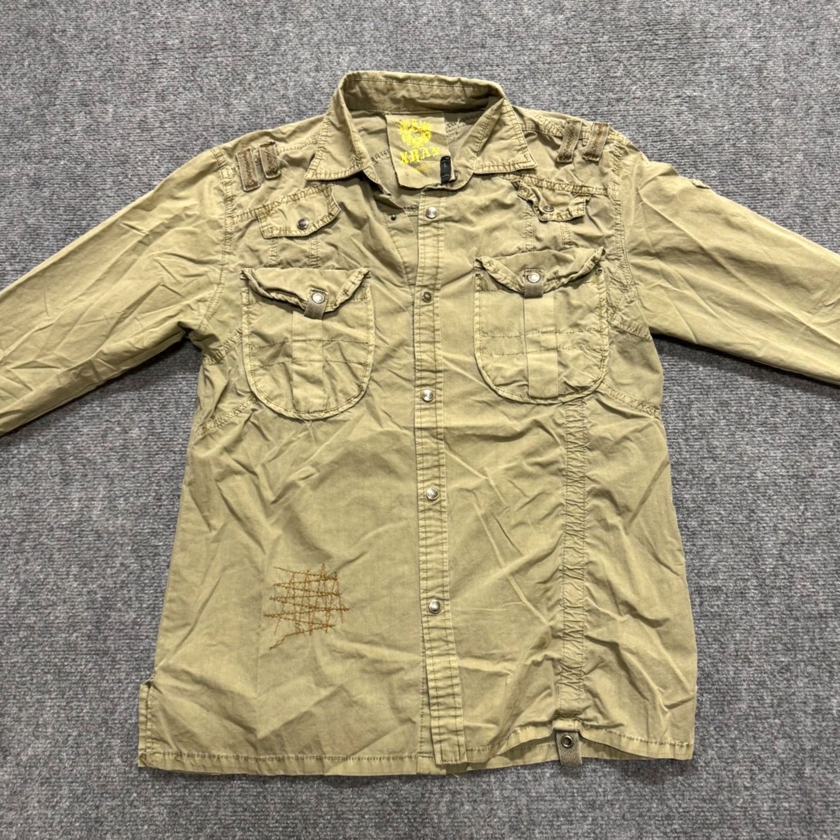 Vintage VTG Y2K Plaid Button Up Shirt Mens L Long-sleeve Embroidered Distressed Military X-ray (Unbranded) Size US L / EU 52-54 / 3 - 3 Thumbnail