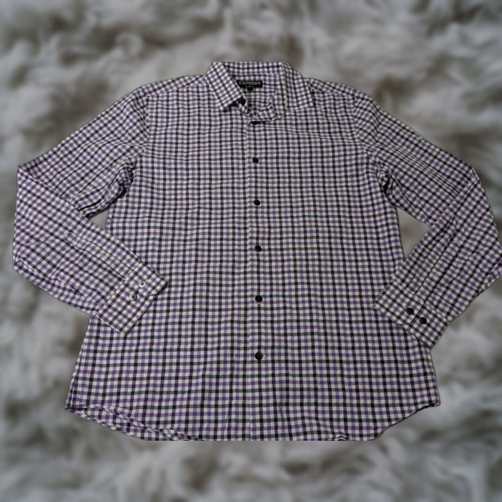 Express Express Men's Modern Fit Long Sleeve Plaid Button Down Shirt Purple  M | Grailed, image size:1024x1024