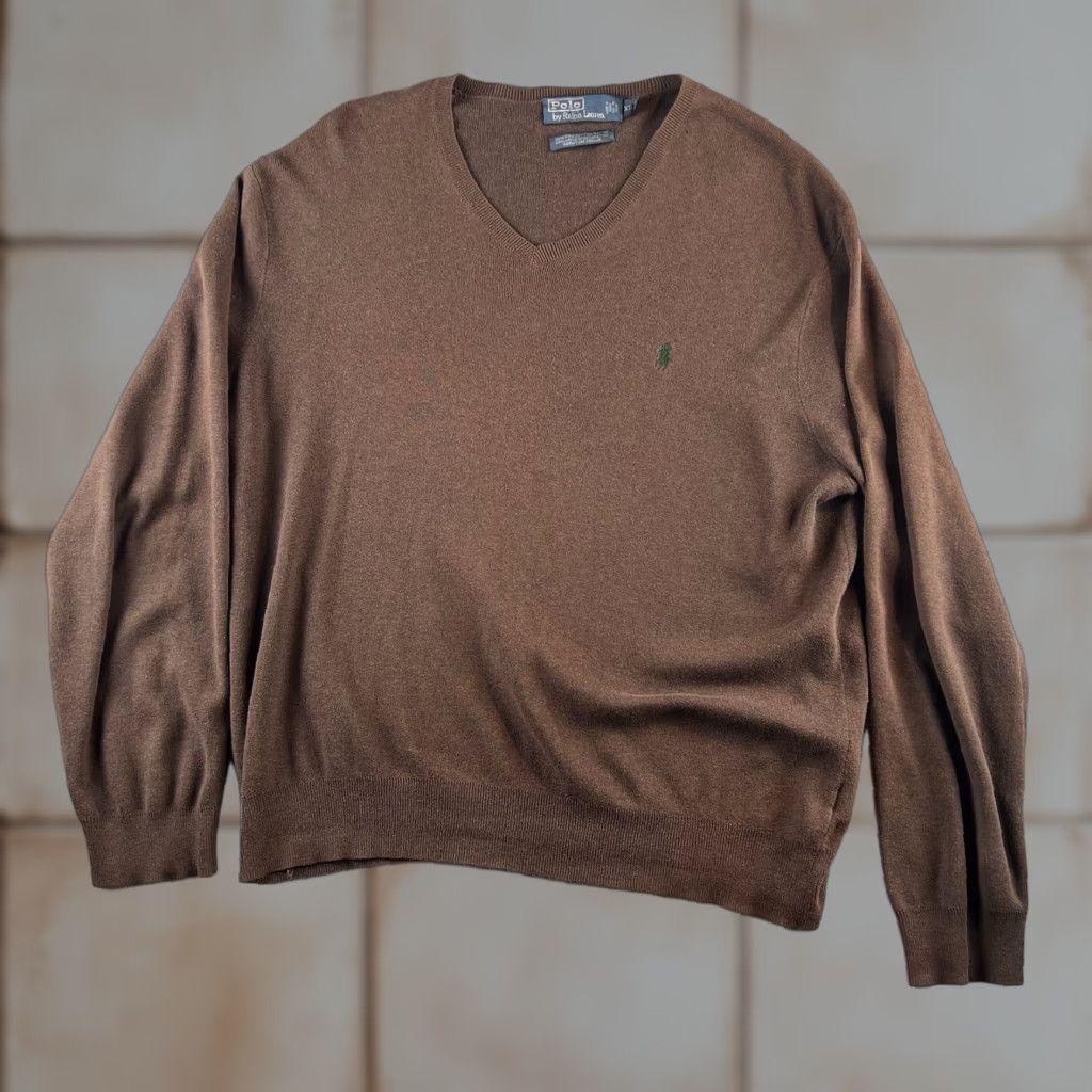 Polo Ralph Lauren VTG Polo Ralph Lauren V Neck SweatER Pima Cotton Mens XL Brown Logo Zipper Knit Pullover Casual, Travel 3-Season Sports Mens XL Brown Size US XL / EU 56 / 4 - 1 Thumbnail