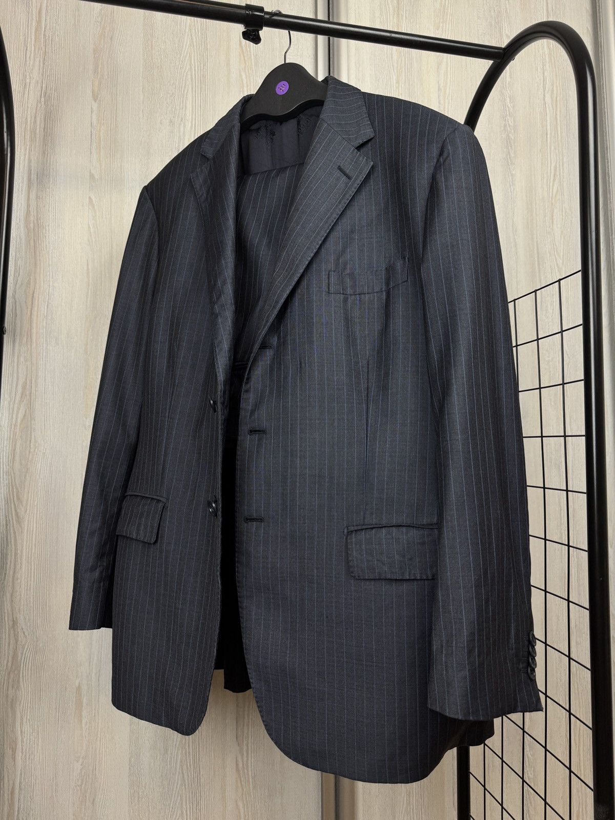 Boggi Boggi Milano vintage wool navy blue striped 3 button suit Size 46R - 20 Thumbnail