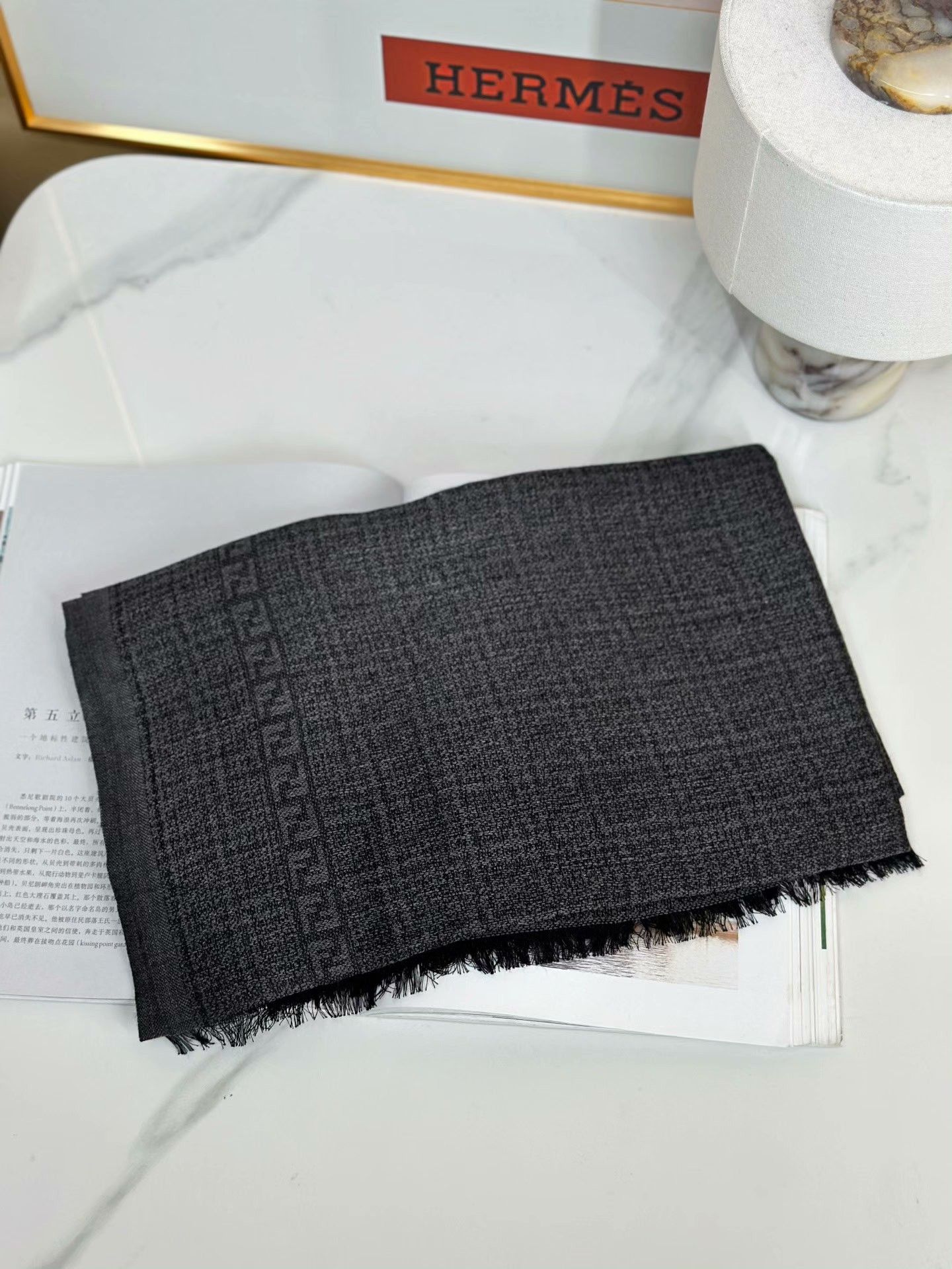 Fendi FENDI Black Gray Wool Scarf Size ONE SIZE - 1 Thumbnail