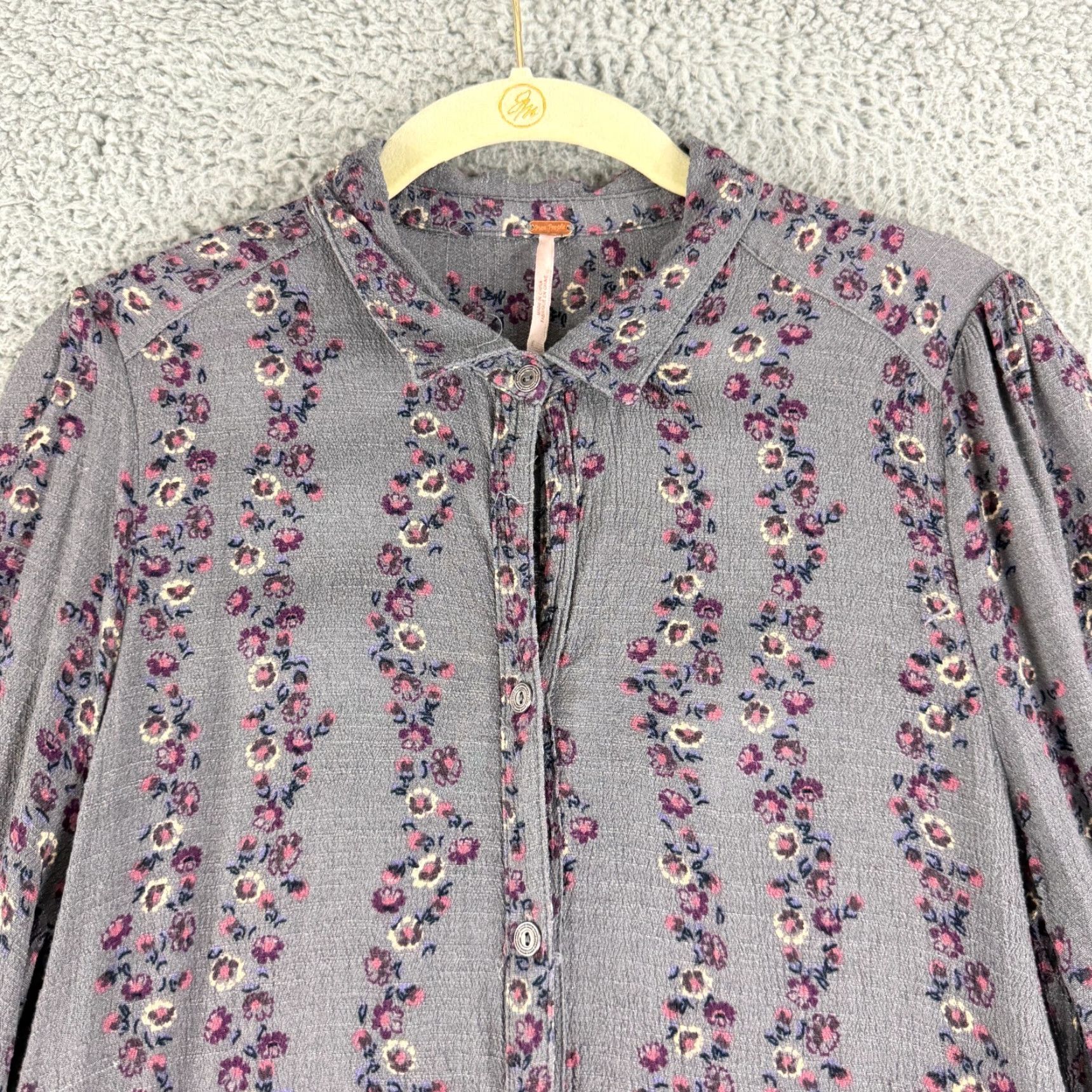 Free People Free People Shirt Dress Womens Small Gray Floral Drop Waist Long Sleeve Size S / US 4 / IT 40 - 2 Thumbnail