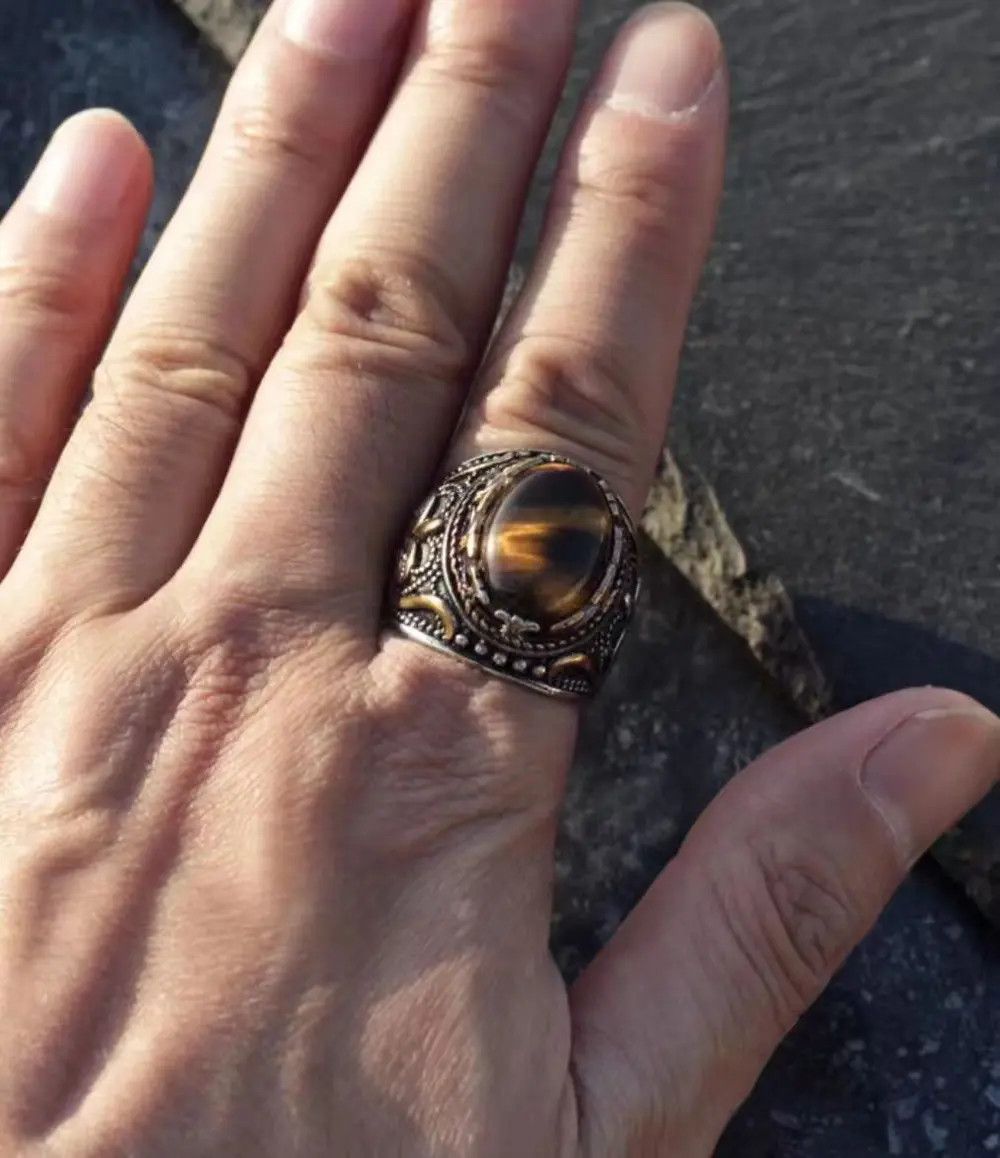 Jewelry × Vintage Hip Hop Vintage Carved Tiger Eye Ring Size ONE SIZE - 3 Thumbnail