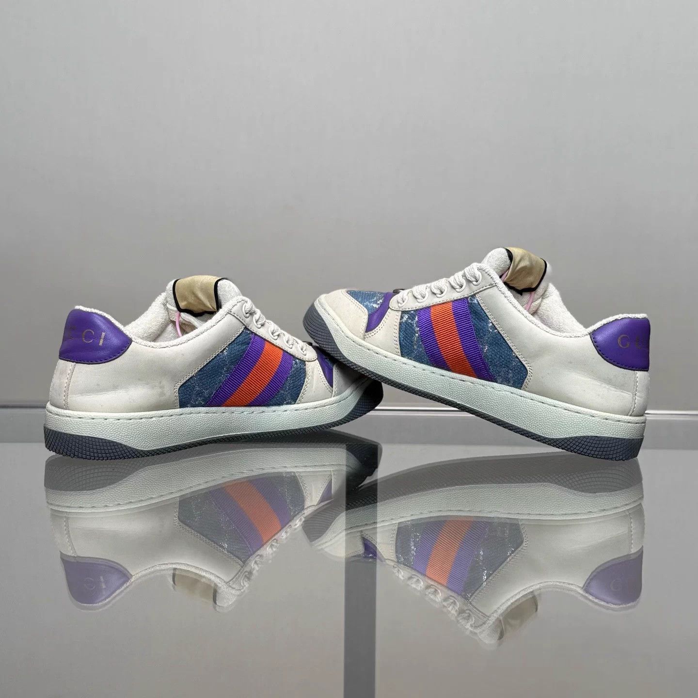 Gucci Gucci Distressed Crystal Sneakers White/Purple Size US 5 / IT 35 - 6 Thumbnail
