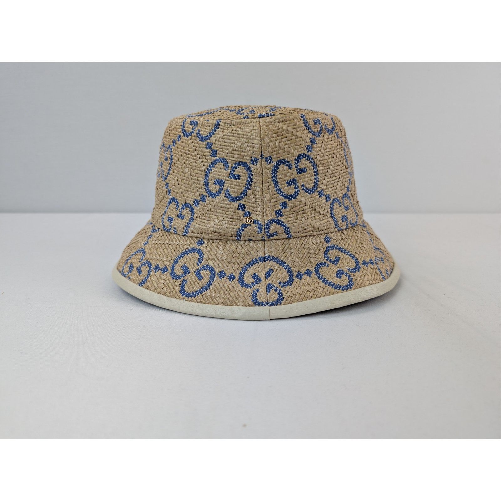 Gucci o1rshd1 Size:L / Raffia Jacquard Bucket Hat / Cap Beige/Blue Size ONE SIZE - 3 Thumbnail