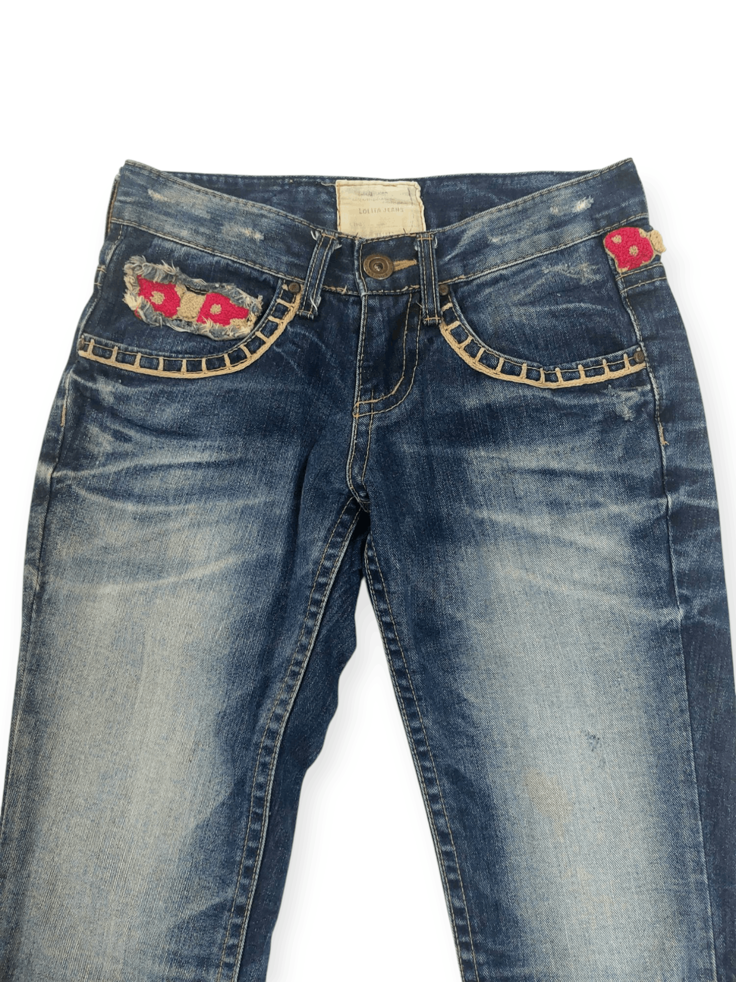 Vintage Lolita Jeans Embroidered Ribbon Mushroom Denim Size 29" - 4 Thumbnail