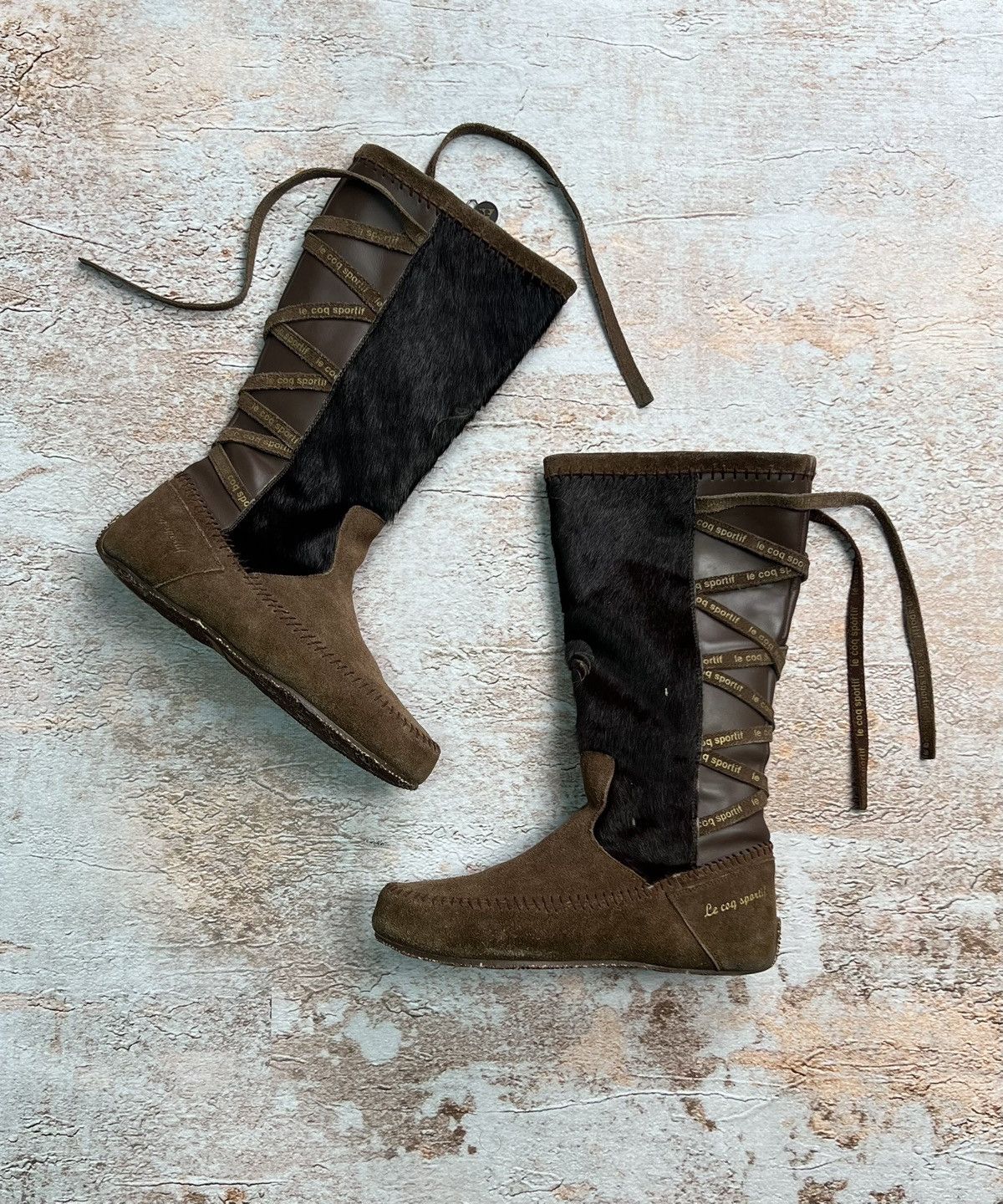 image of Le Coq Sportif Vintage Suede Fur Boots in Brown, Women's (Size 6)