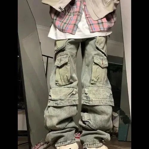 Japanese Brand × Jean × Vintage Retro yellow mud-dyed washed distressed multi-pocket jeans Size US 32 / EU 48 - 1 Thumbnail