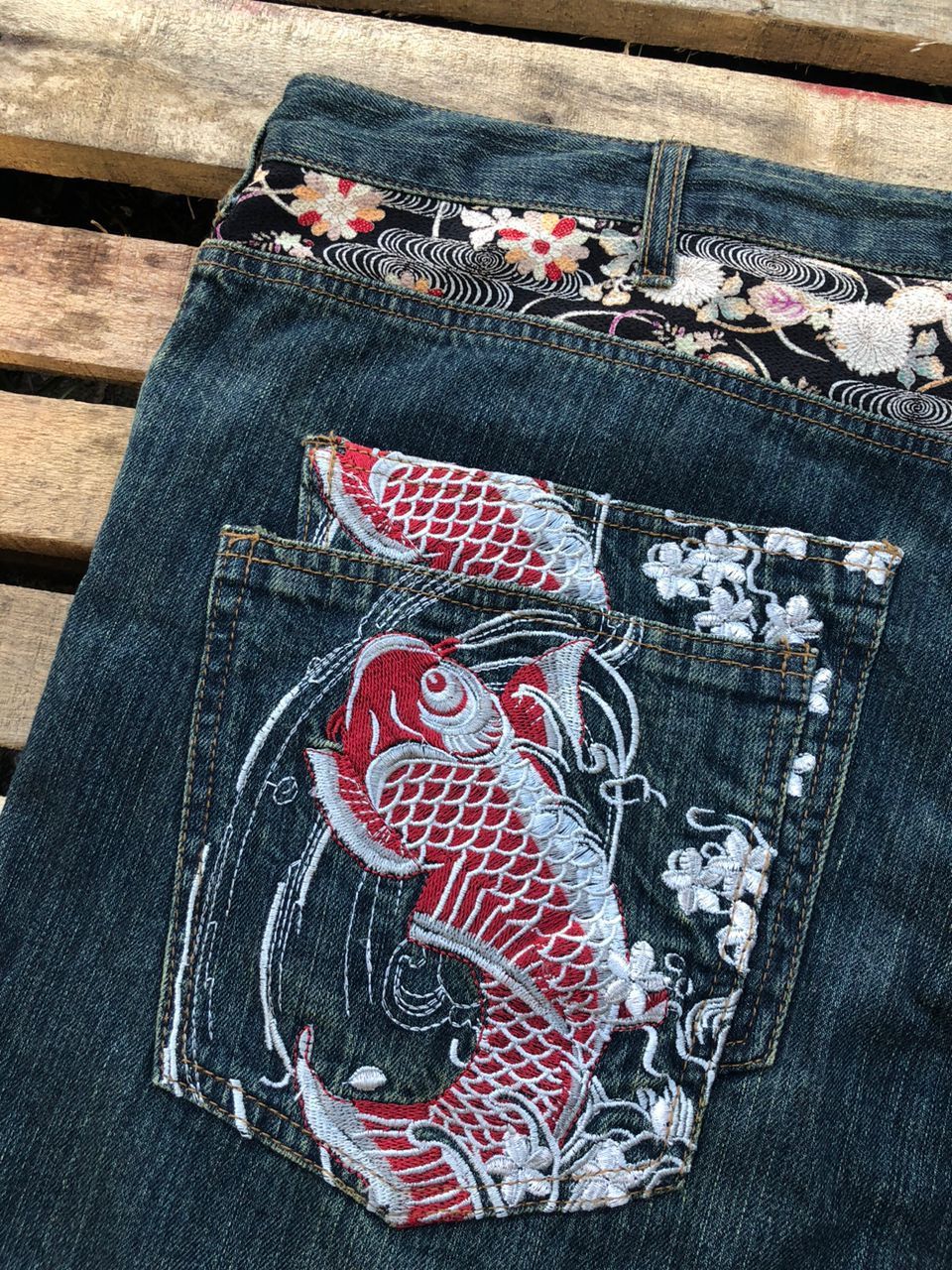 Japanese Brand Buden Koi Fish Dragon Embroidered Japanese Denim Jeans Size US 42 / EU 58 - 5 Thumbnail