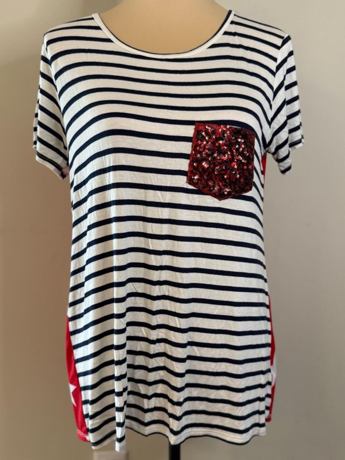 Other Giddy Up Glamour red white blue star stripe sequin top SZ M Size M / US 6-8 / IT 42-44 - 1 Thumbnail