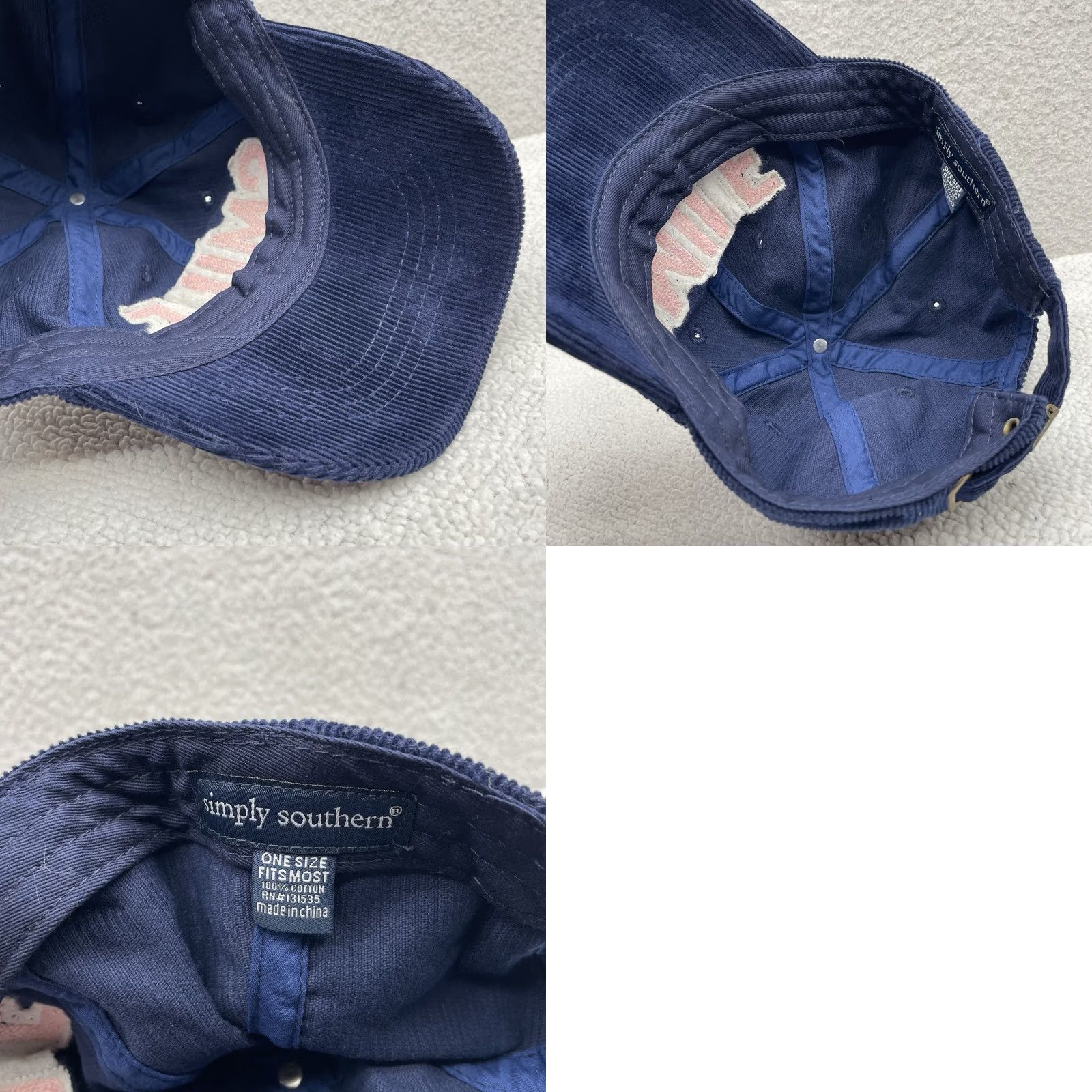 Vintage Simply Southern Corduroy Hat Womens Navy Blue SMILE Chenille Sequins Preppy Cute Hat Size ONE SIZE - 8 Thumbnail