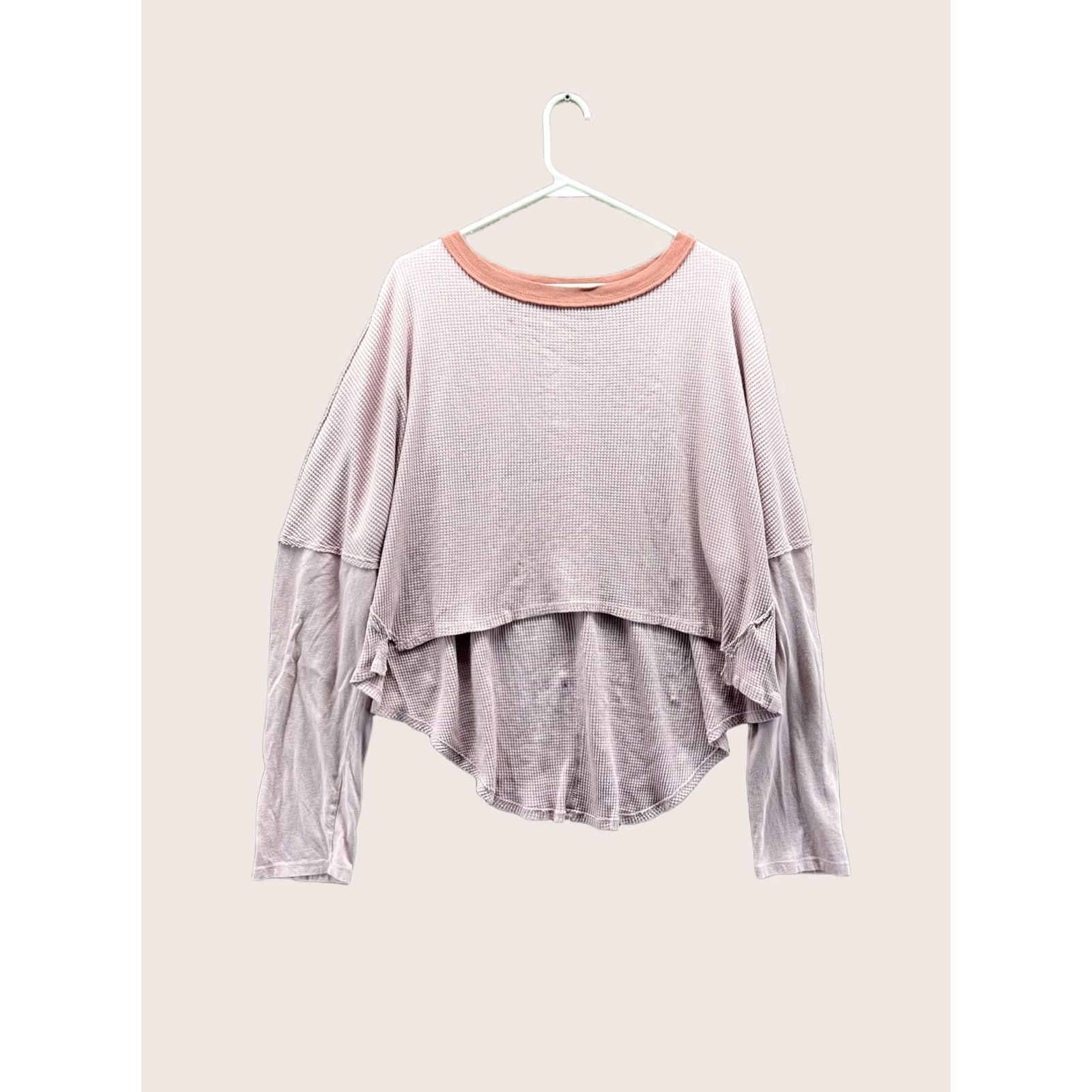 Free People We The Free People Shirt Women Medium Pink Crew Neck Long Sleeve Waffle High Low Size M / US 6-8 / IT 42-44 - 1 Thumbnail