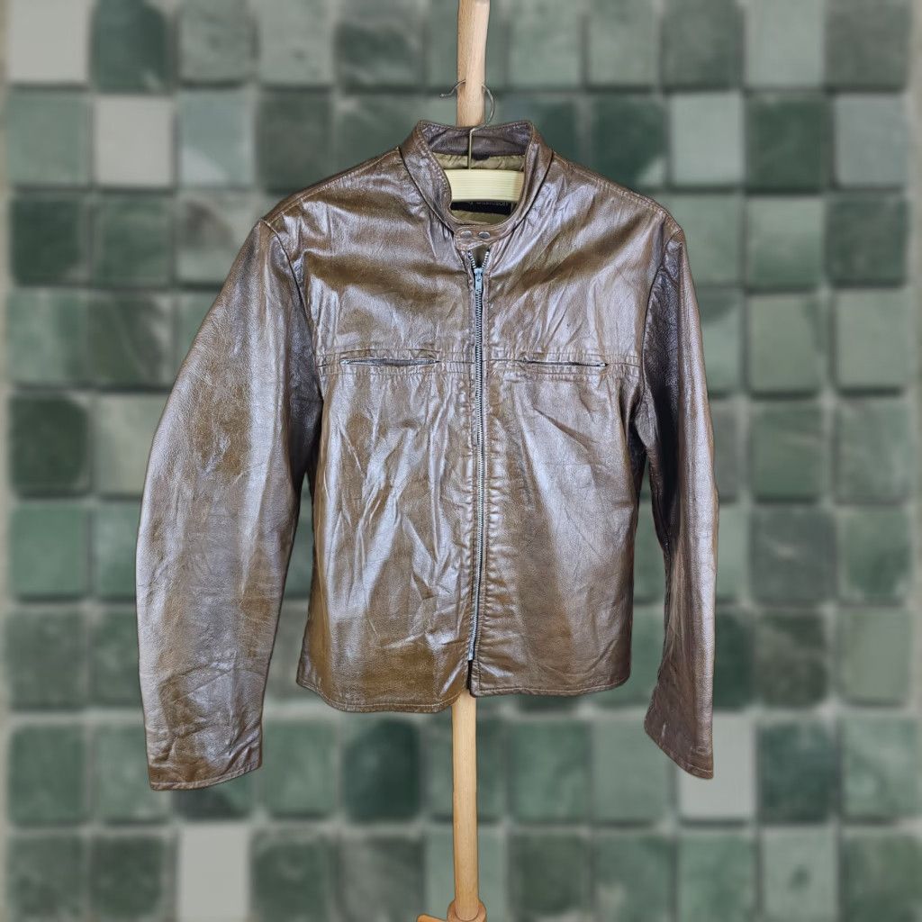 Harley Davidson VINTAGE Harley-Davidson AMF BROWN CAFE RACER MOTORCYCLE LEATHER JACKET SZ 46 Mens Jacket Brown 70s Bomber Style Bazaar Size US XXS / EU 40 - 1 Thumbnail