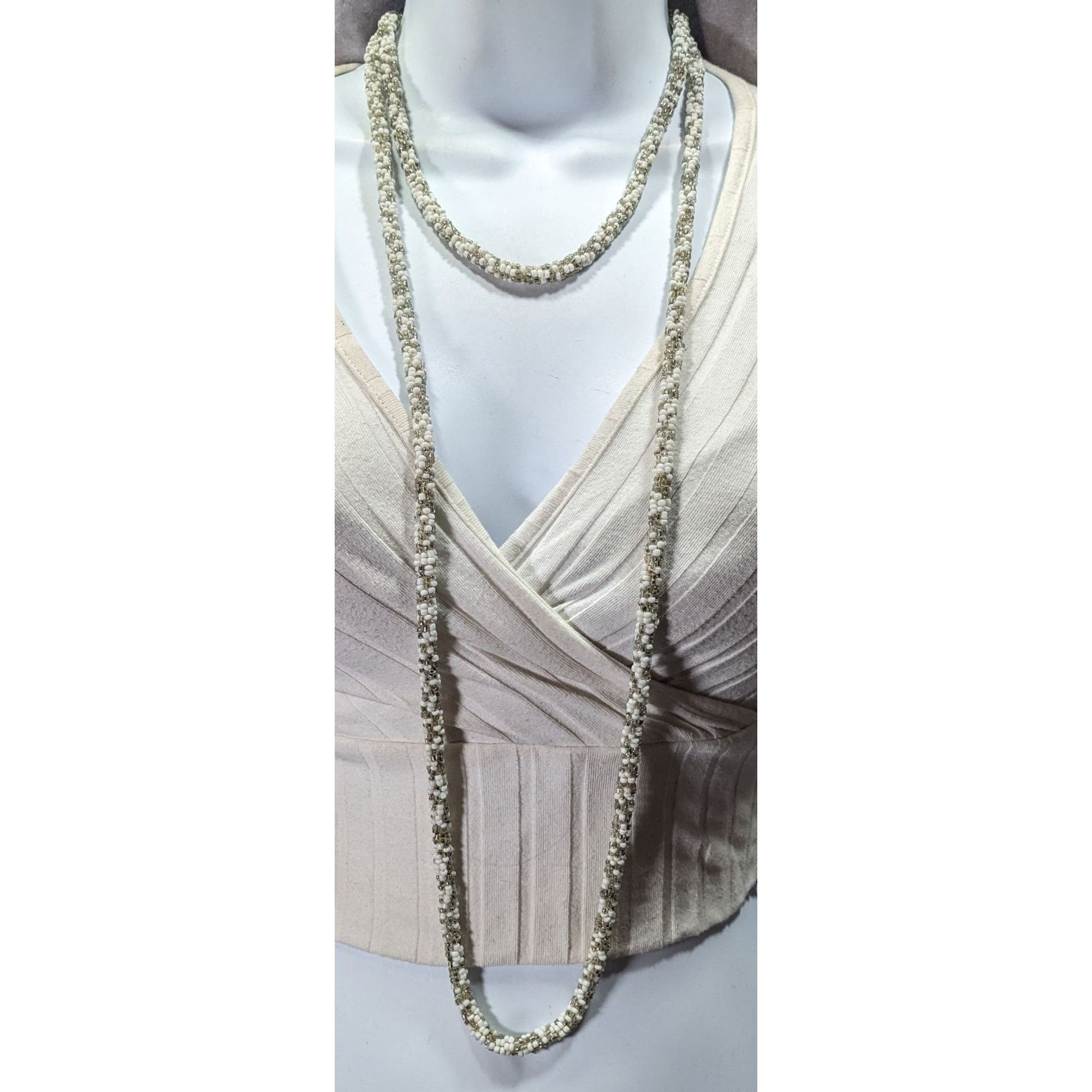 Other Grey And White Glass Beaded Rope Necklace Size ONE SIZE - 3 Thumbnail