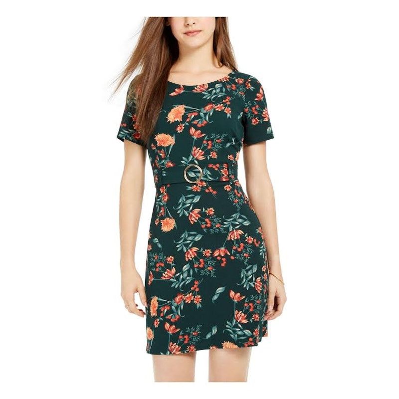 Macys B Darlin | Belted Floral Dress Dark Green | Size 5/6 Size M / US 6-8 / IT 42-44 - 1 Thumbnail