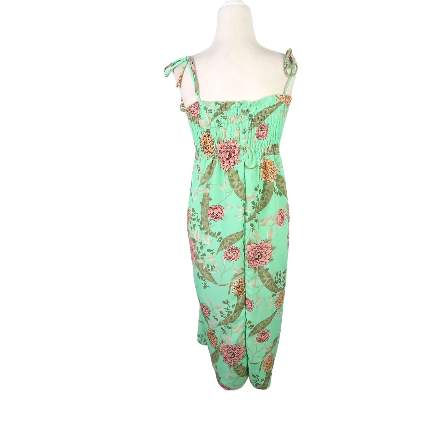 Vintage VINTAGE 70s Pretty Girl Floral Smocked Midi Dress S Women Sleeveless Green Pink Bohemian Sundress Fashion Dress Size S / US 4 / IT 40 - 4 Thumbnail