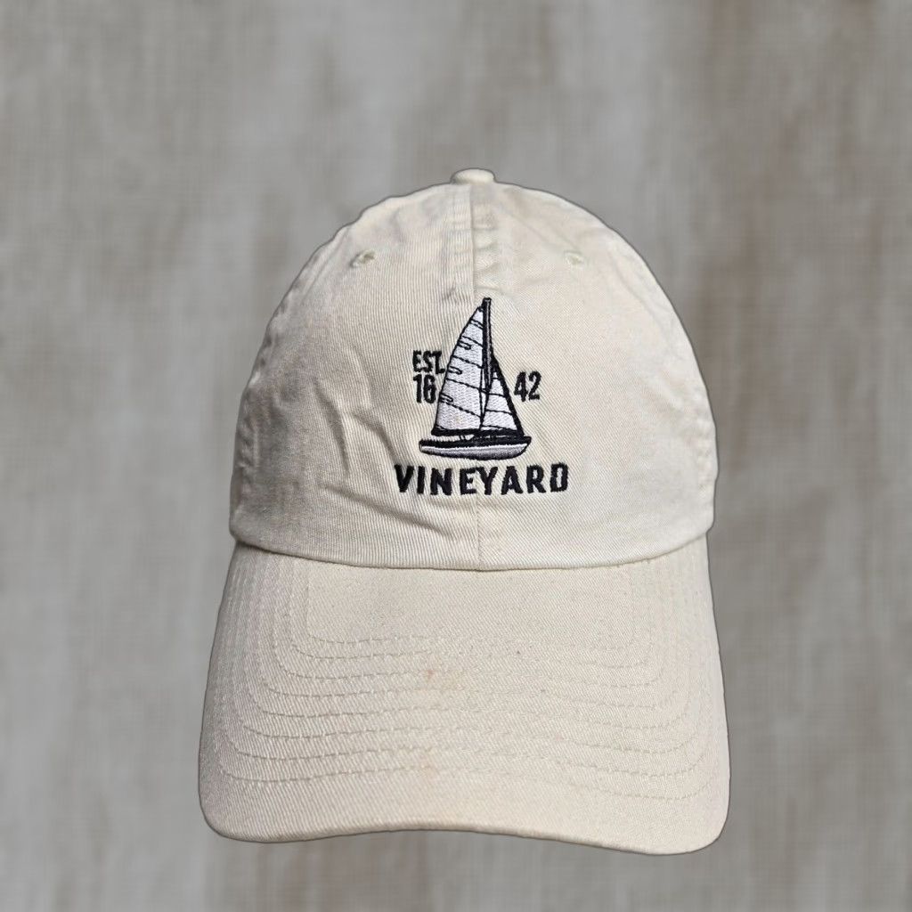 Vintage Vineyard 1642 Tan Dad Hat Blue Adjustable Baseball Cap Size ONE SIZE - 1 Thumbnail