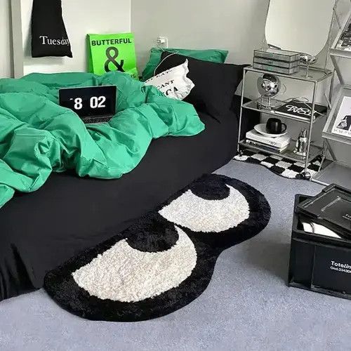 Vintage Cute Big Eyes Rug Black Carpet 50x120cm Size ONE SIZE - 2 Thumbnail