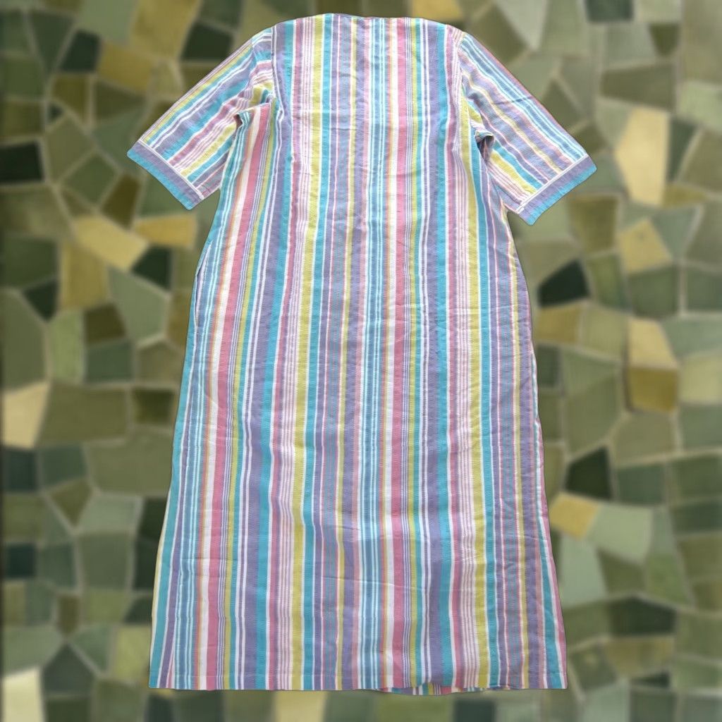 Vintage VINTAGE Collections Etc Maxi Dress Shirt Dress Kaftan Pink Yellow Stripe Cotton Zip Pocket Long Large Women Size L / US 10 / IT 46 - 1 Thumbnail