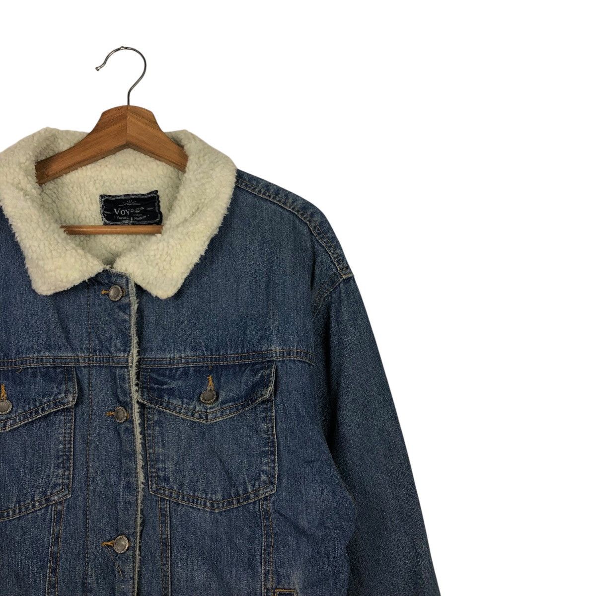Japanese Brand 📌Vintage Trucker Denim Jacket Sherpa Blanket Voyage Size US L / EU 52-54 / 3 - 7 Thumbnail