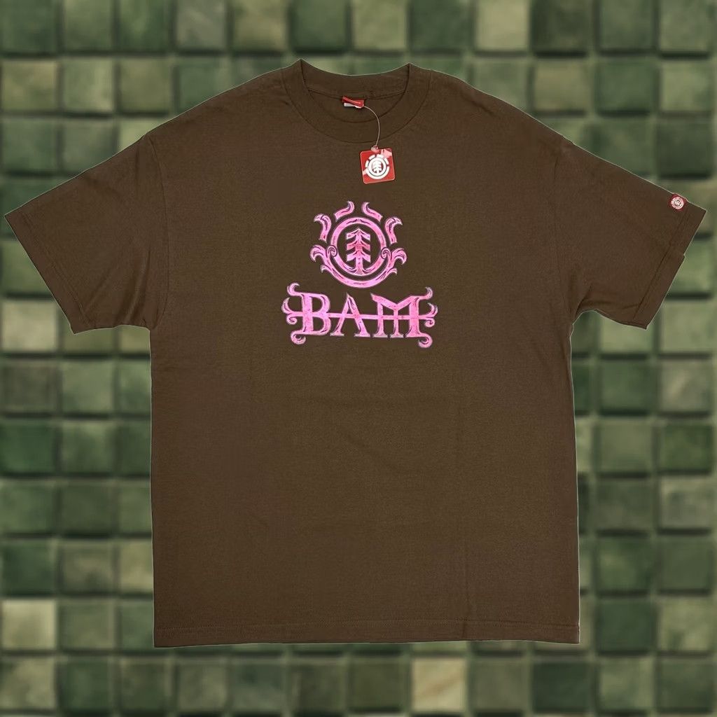 Element VINTAGE Element Bam Margera Foil Logo Tee Brown XL Shirt Mens Brown Foil Logo 2000s Punk Skateboard Graphic Print Crew Neck Regular Fit W Tag Size US XL / EU 56 / 4 - 1 Thumbnail