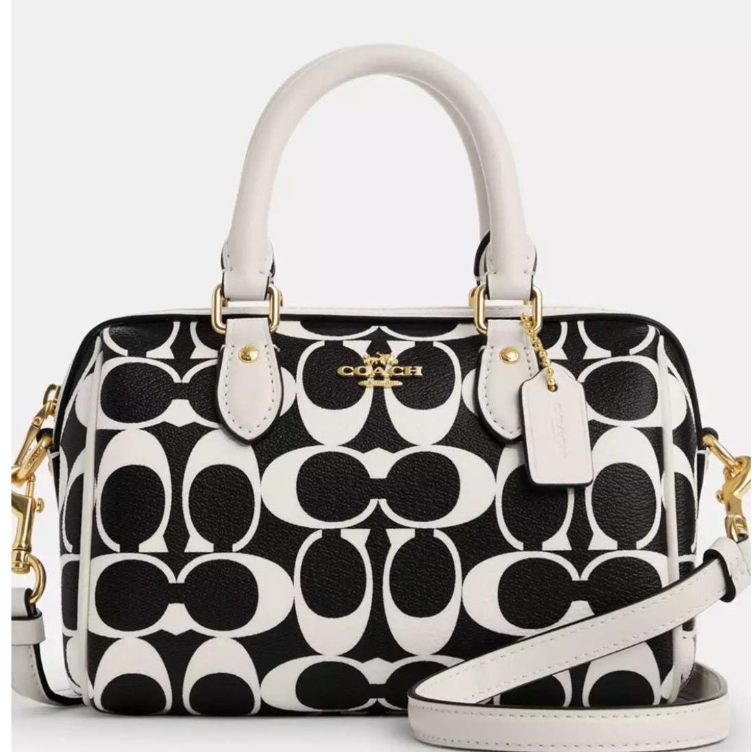 image of Coach Mini Rowan Signature Canvas Crossbody Bag in Black, Women's