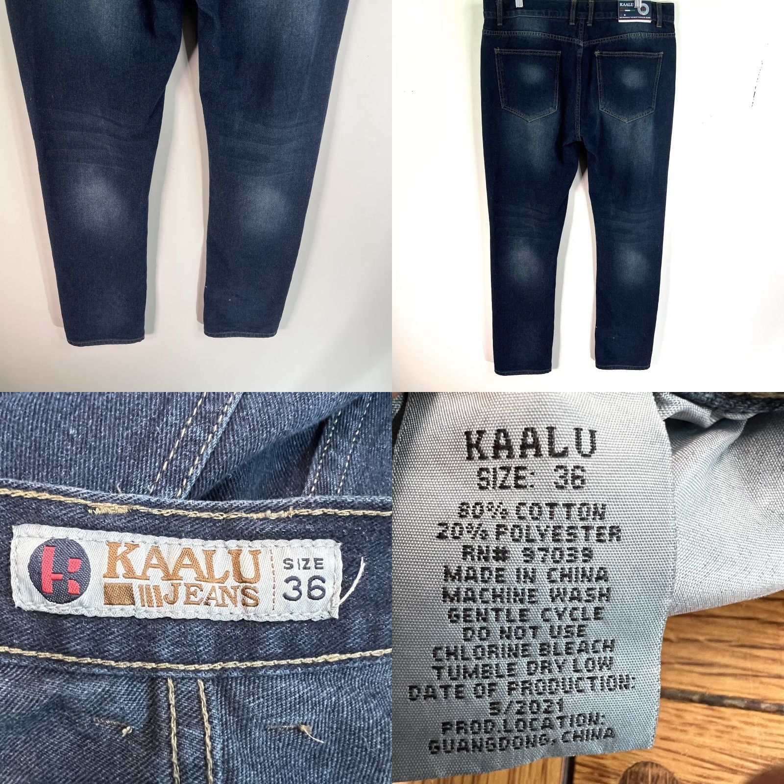 Vintage Kaalu Euro Jeans Straight Leg Mens Jeans 36 Blue Cotton Denim Regular 36X32 USA Logo London Preppy 90s Mens Size US 36 / EU 52 - 8 Thumbnail