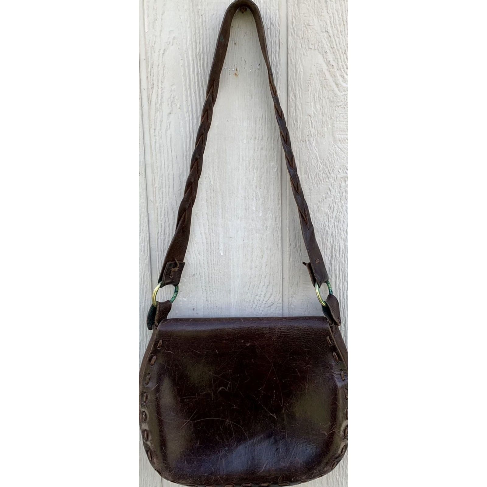 Vintage VINTAGE Tooled Leather Purse Shoulder Bag Brown 1970s Hippie Chic Boho Hippy Women Size ONE SIZE - 6 Thumbnail