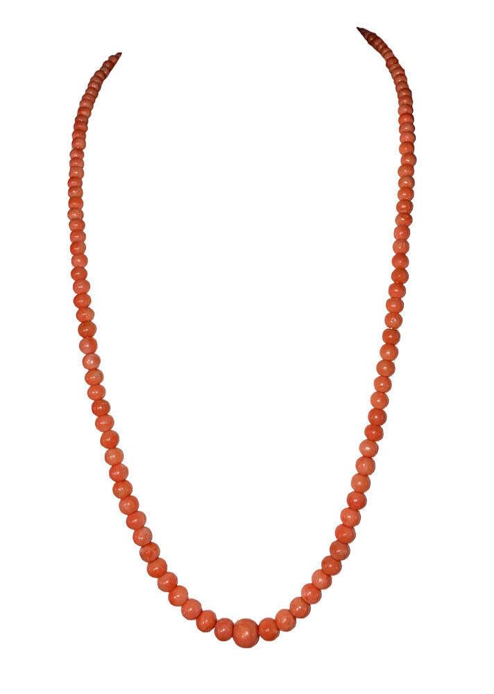 Designer Victorian 14 KT Gold Graduated Round Red Coral Bead Necklace Size ONE SIZE - 1 Thumbnail