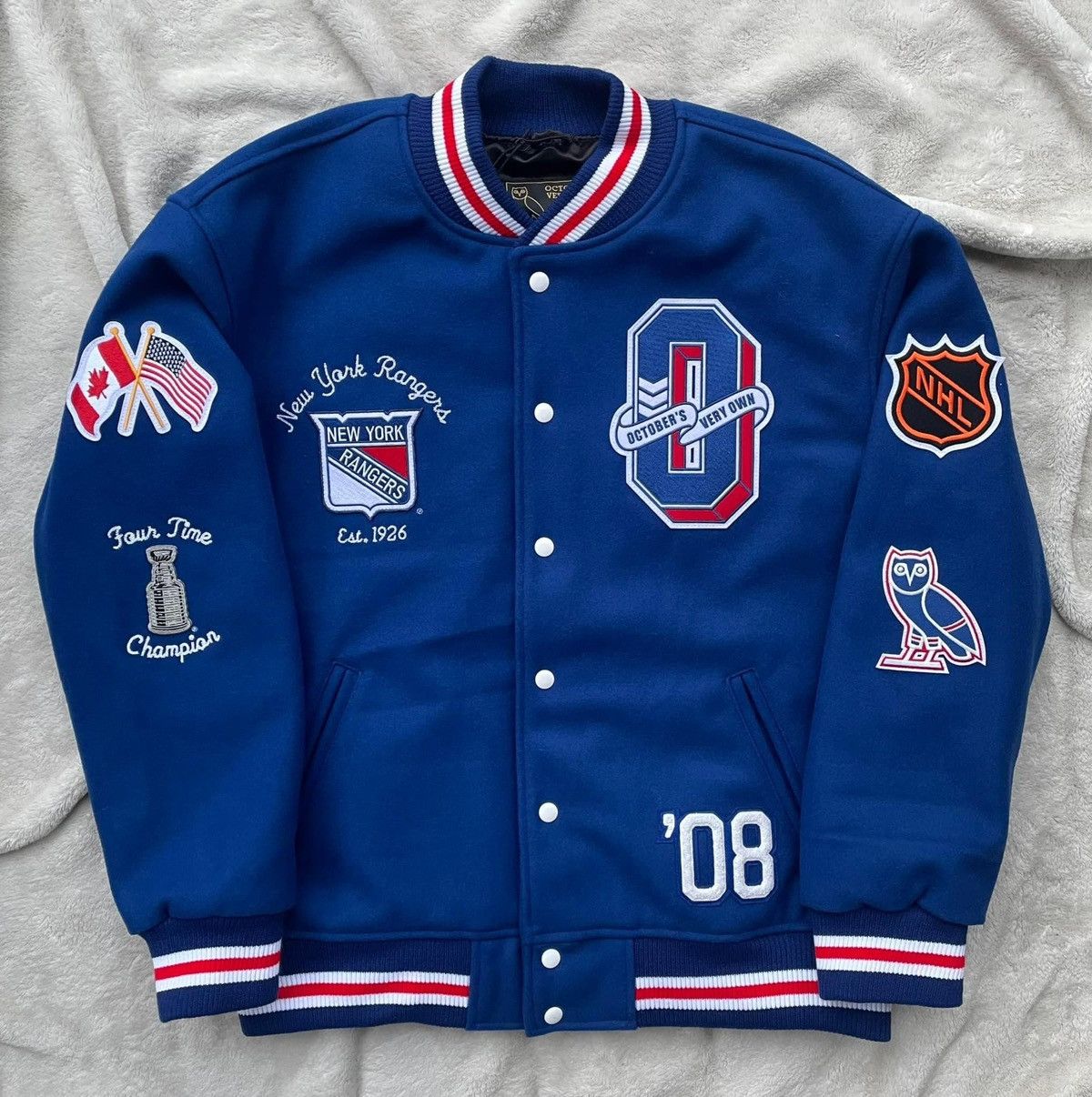 NHL × October's Very Own OVO x New York Rangers Varsity Jacket Size US M / EU 48-50 / 2 - 1 Thumbnail