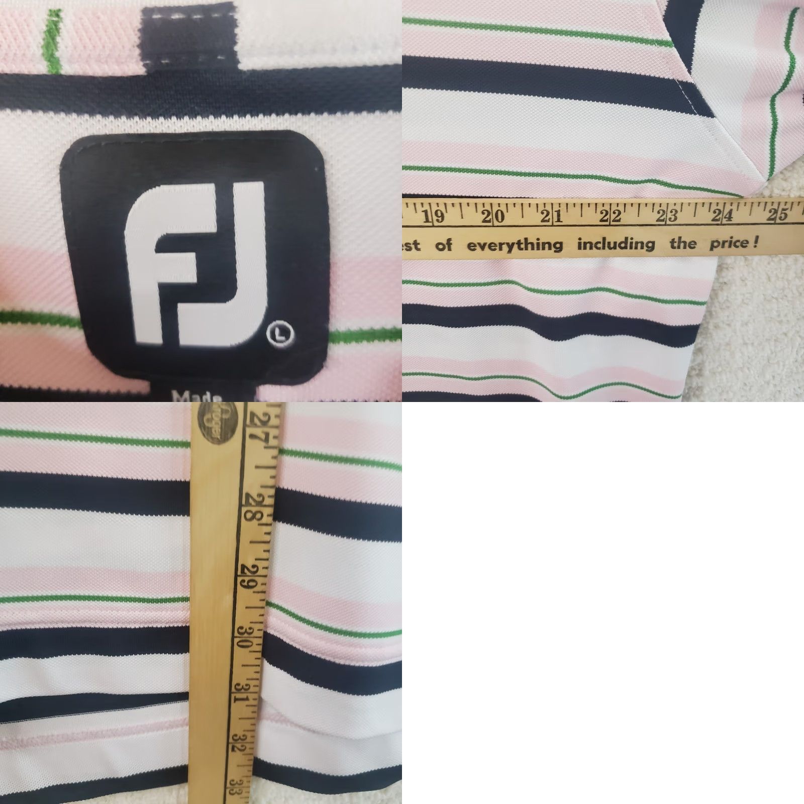 Footjoy FootJoy Polo Shirt Mens L Multicolor Striped Short Sleeve Collared Logo Golf Casual Preppy Athletic Fit Indoor/Outdoor Seasonal Size US L / EU 52-54 / 3 - 9 Thumbnail