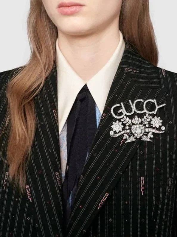 Gucci GUCCI Aged Silver GUCCY Crystal Royal Heart Pin BROOCH Size ONE SIZE - 7 Thumbnail