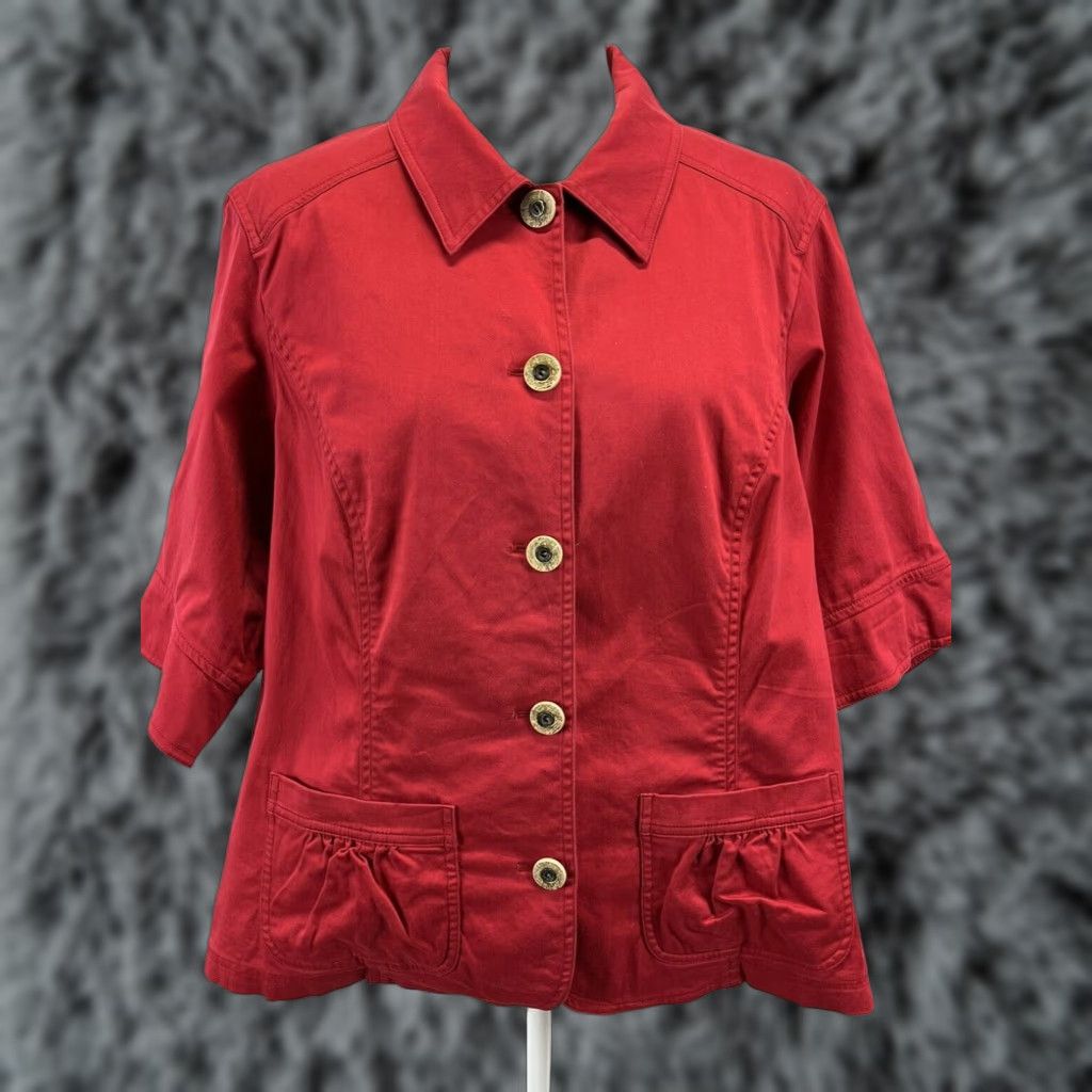 Coldwater Creek Coldwater Creek Womens Plus Red Short Sleeve Unlined Jacket Casual Cotton Size 3XL / US 20-22 - 1 Thumbnail