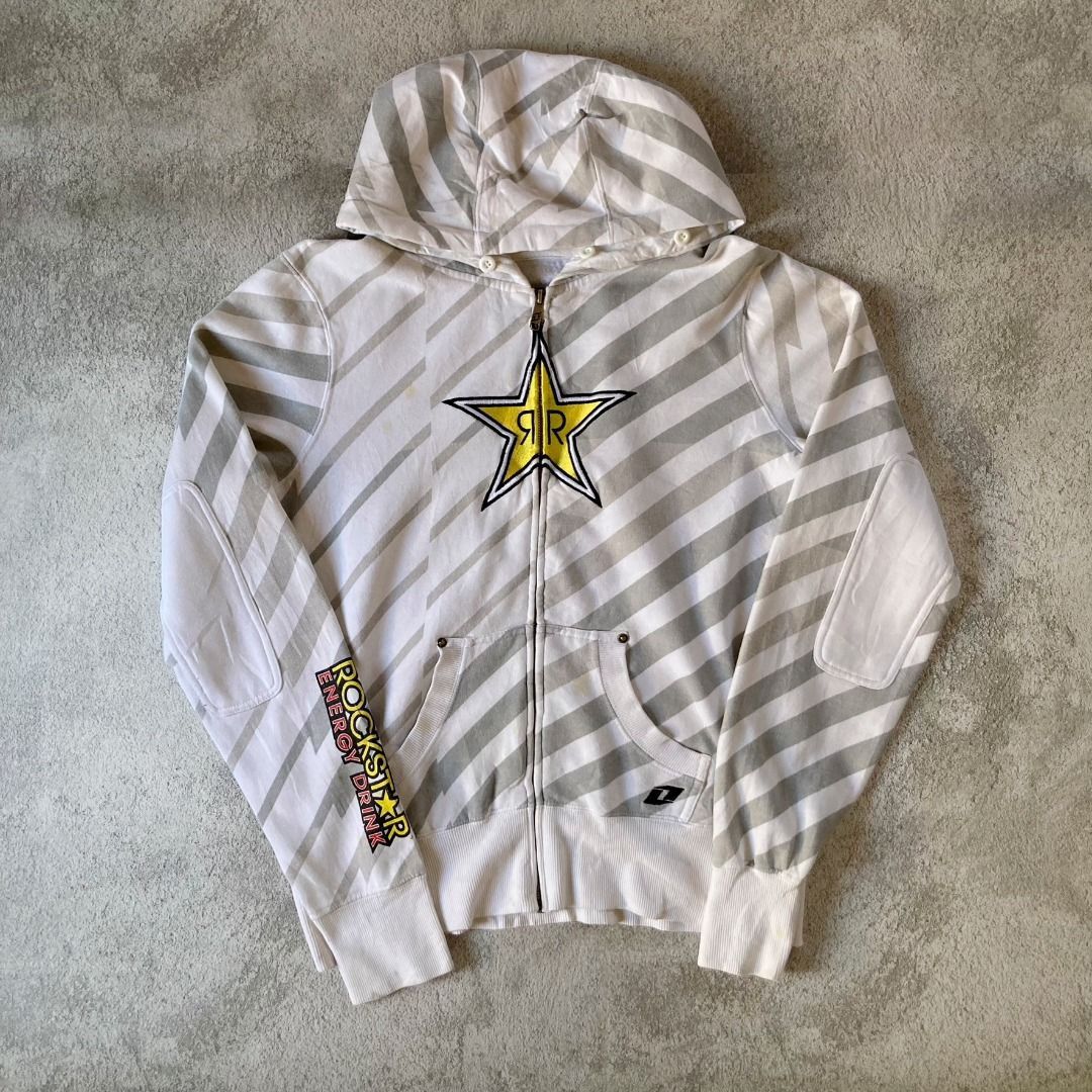 image of Rockstar Energy Drink Y2K Zipped Hoodie Jacket in White, Women's (Size Medium)