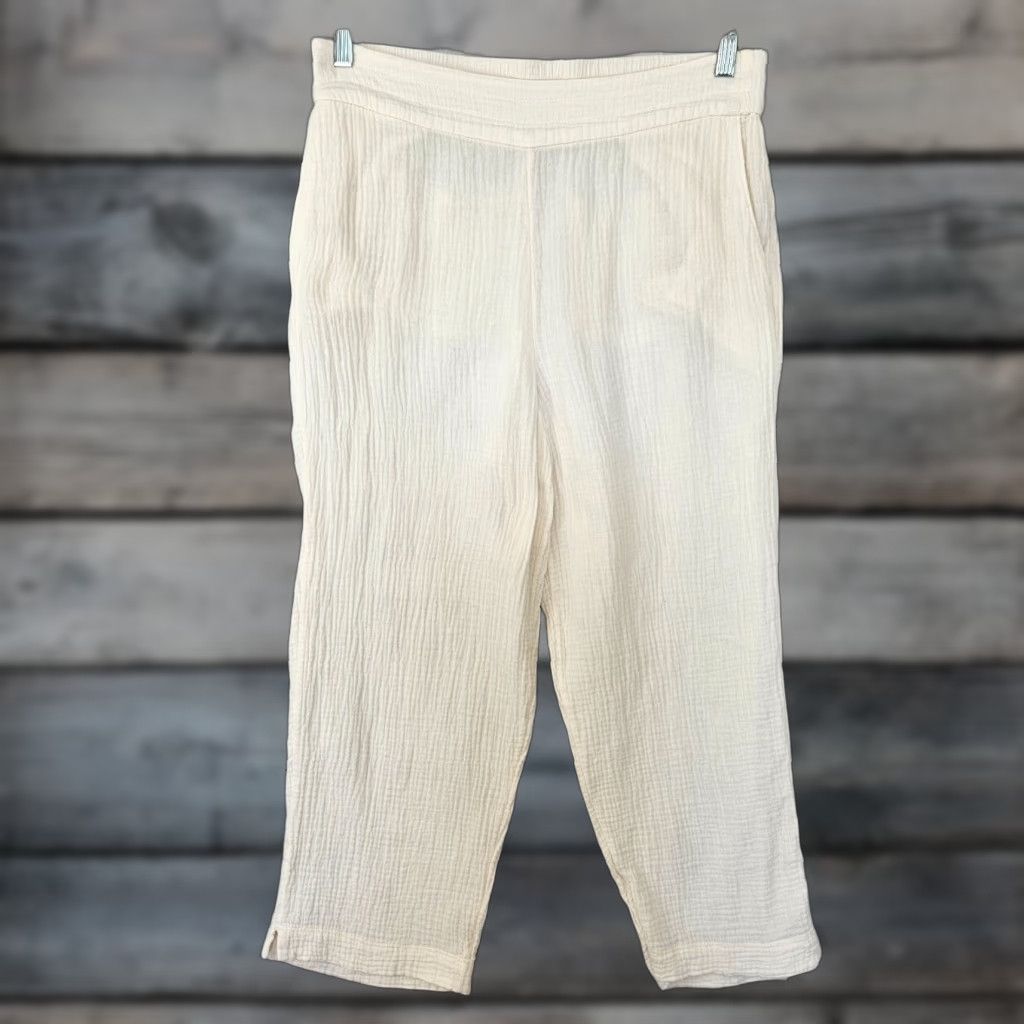 Soft Surroundings Soft Surroundings Womens Gauze Cropped Pants Sz Medium Cream Pull On Size 32" / US 10 / IT 46 - 1 Thumbnail
