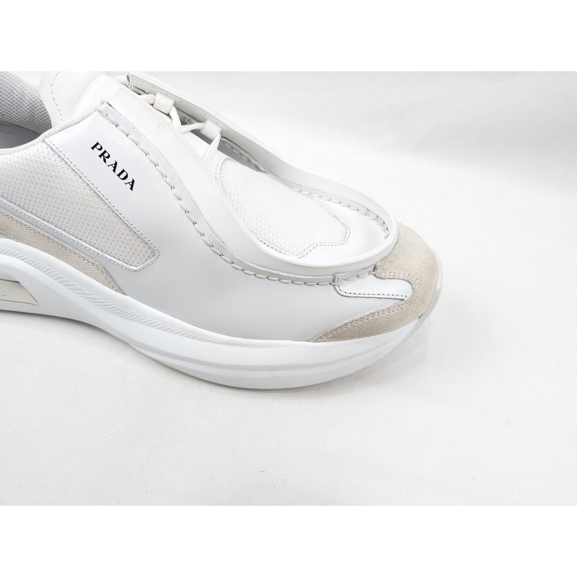 Prada o1rshd1 Brushed Leather Sneakers Bike Fabric Suede in White Size US 11 / EU 44 - 3 Thumbnail