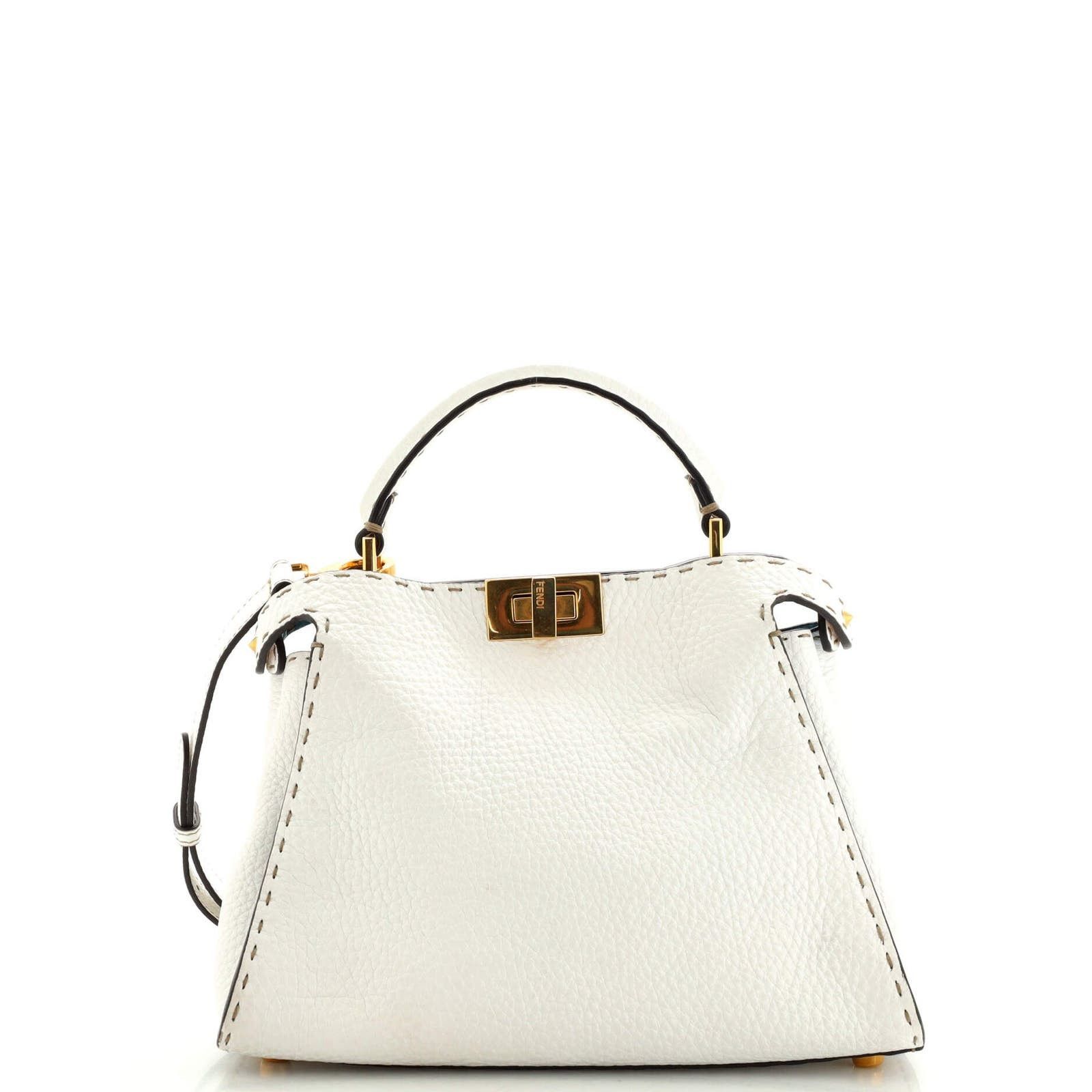 image of Fendi Iconic Selleria Peekaboo Bag Leather Small in White, Women's
