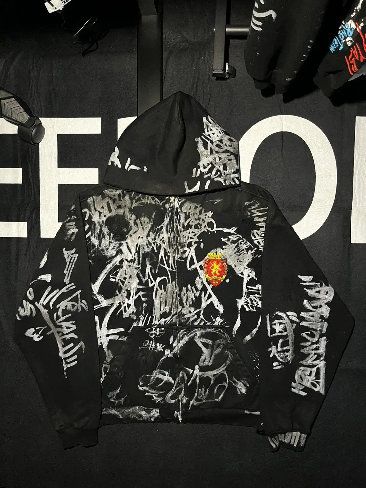 Balenciaga Balenciaga Skater Graffiti Black Zip Up Hoodie | Grailed