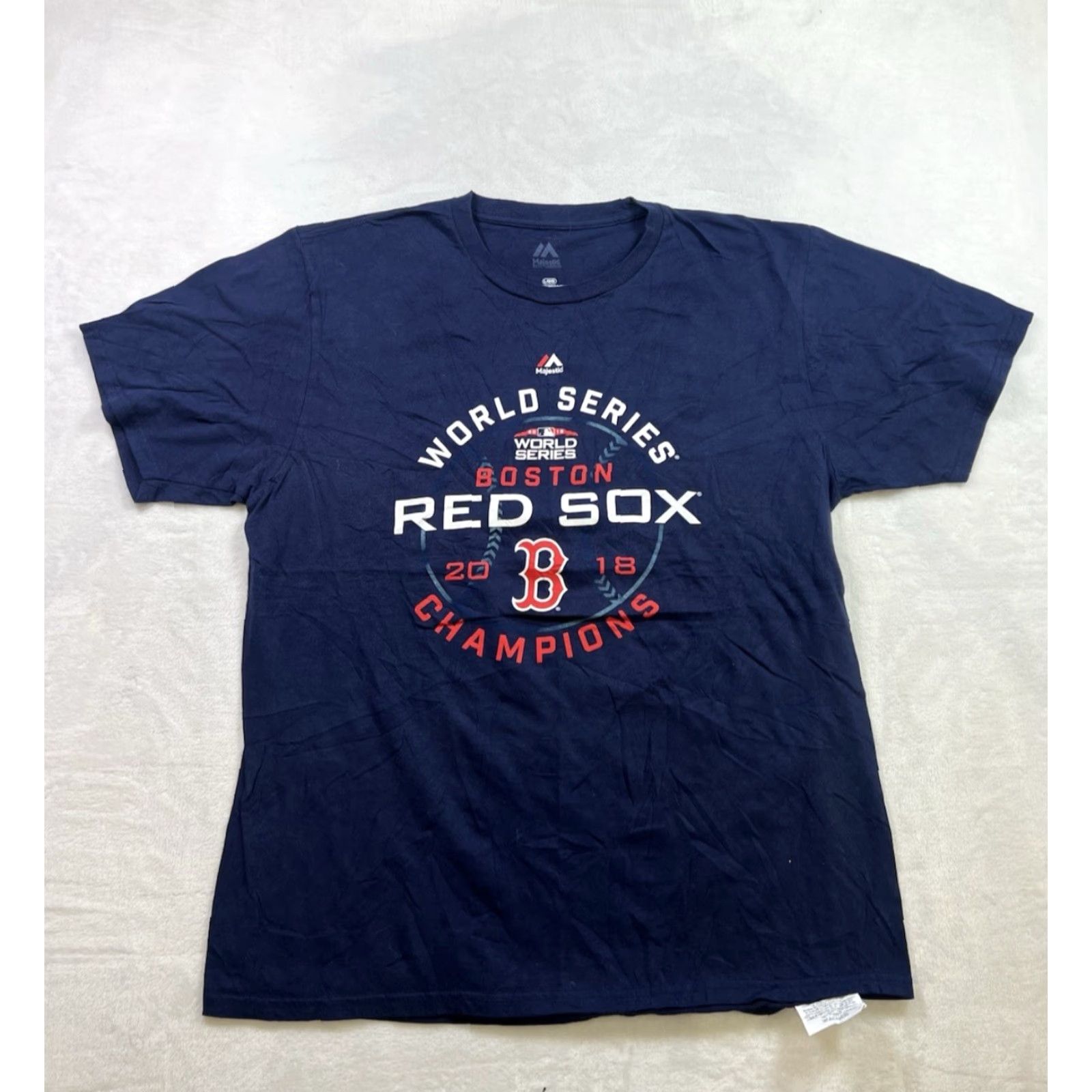 MLB VINTAGE Boston Red Sox Shirt Majestic MLB 2018 World Series Champions Line Up Mens L Blue Short Sleeve Crew Neck 100% Cotton Reg. Fit Size US L / EU 52-54 / 3 - 2 Thumbnail