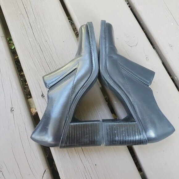 Vintage Vintage 90s y2k Square Toe Chunky Heel Black Leather Pumps Size US 7 / IT 37 - 3 Thumbnail
